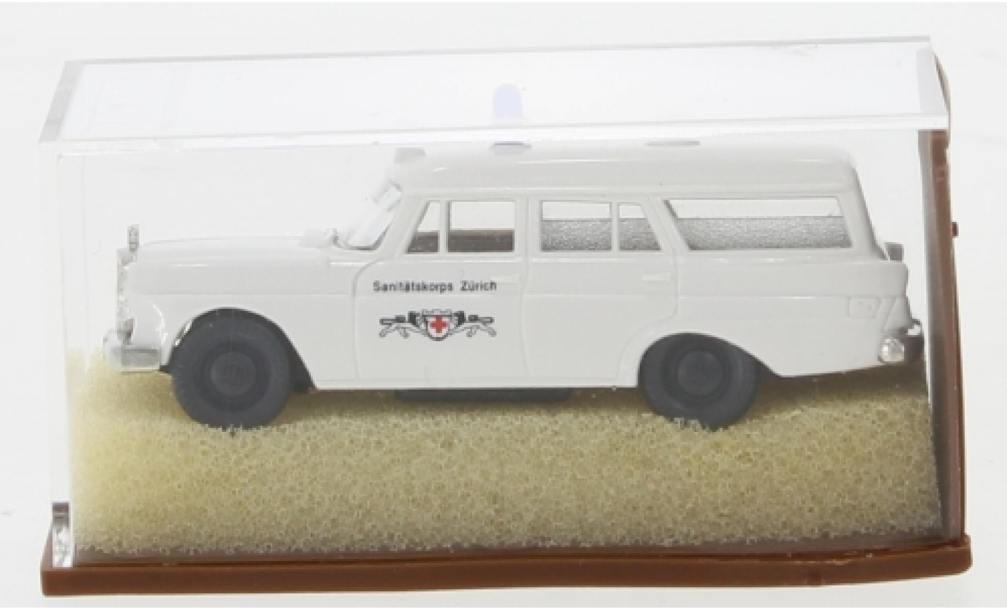 Mercedes 190 1/87 Brekina c KTW --Archivmodell de - 90er-Jahren-- Sanit&auml;tskorps Z&uuml;rich 1960 modelauto