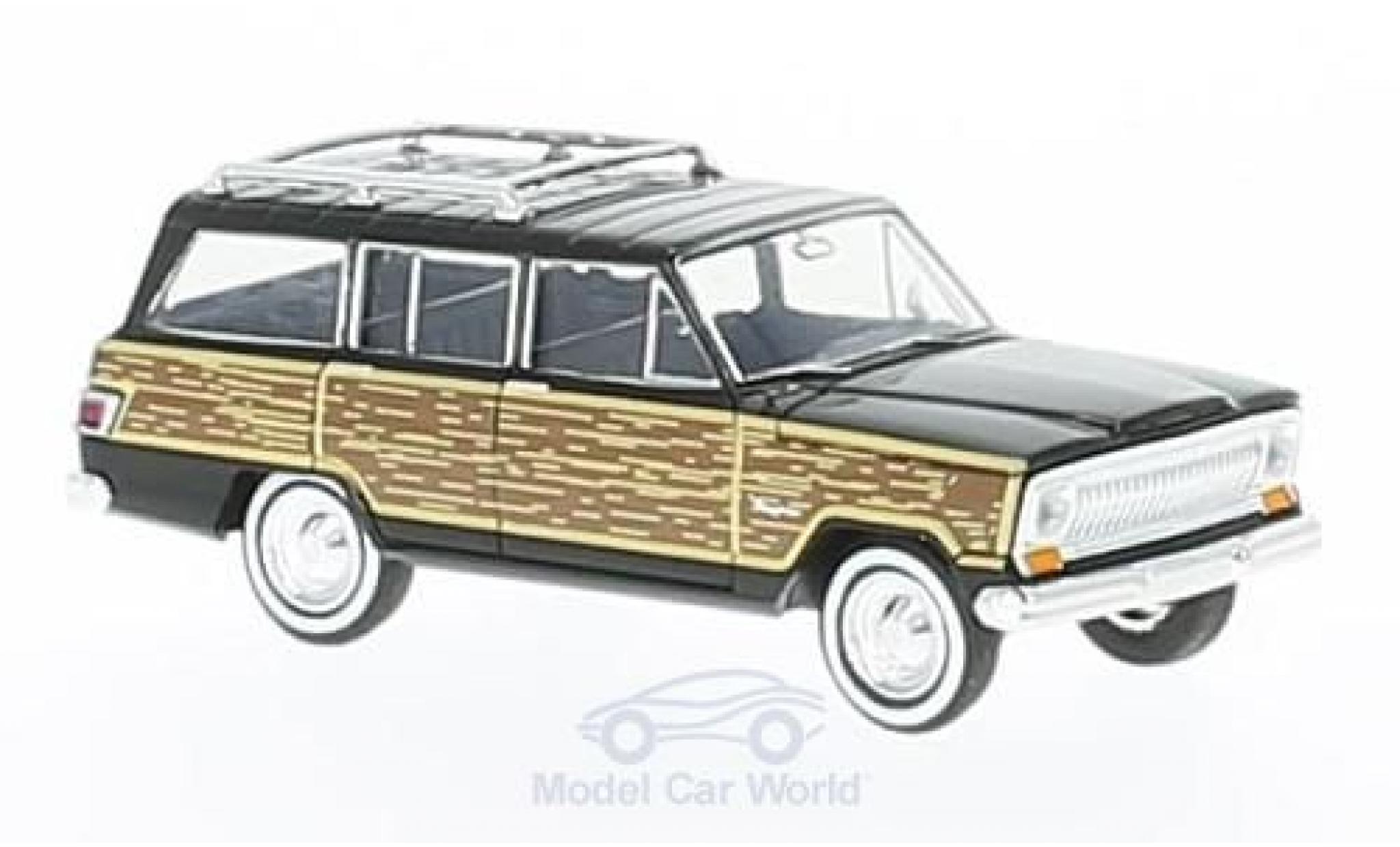 Jeep Wagoneer 1/87 Brekina zwart/Holzoptik Woody modelauto