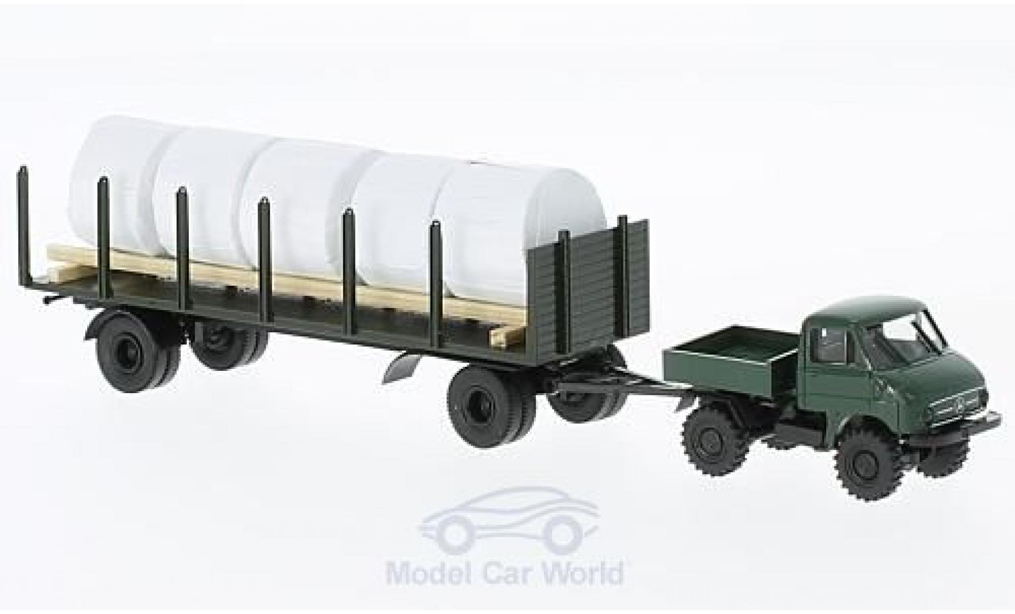 Mercedes Unimog 1/87 Brekina 411 mit Anh&auml;nger und Ladegut/Heuballen modelauto