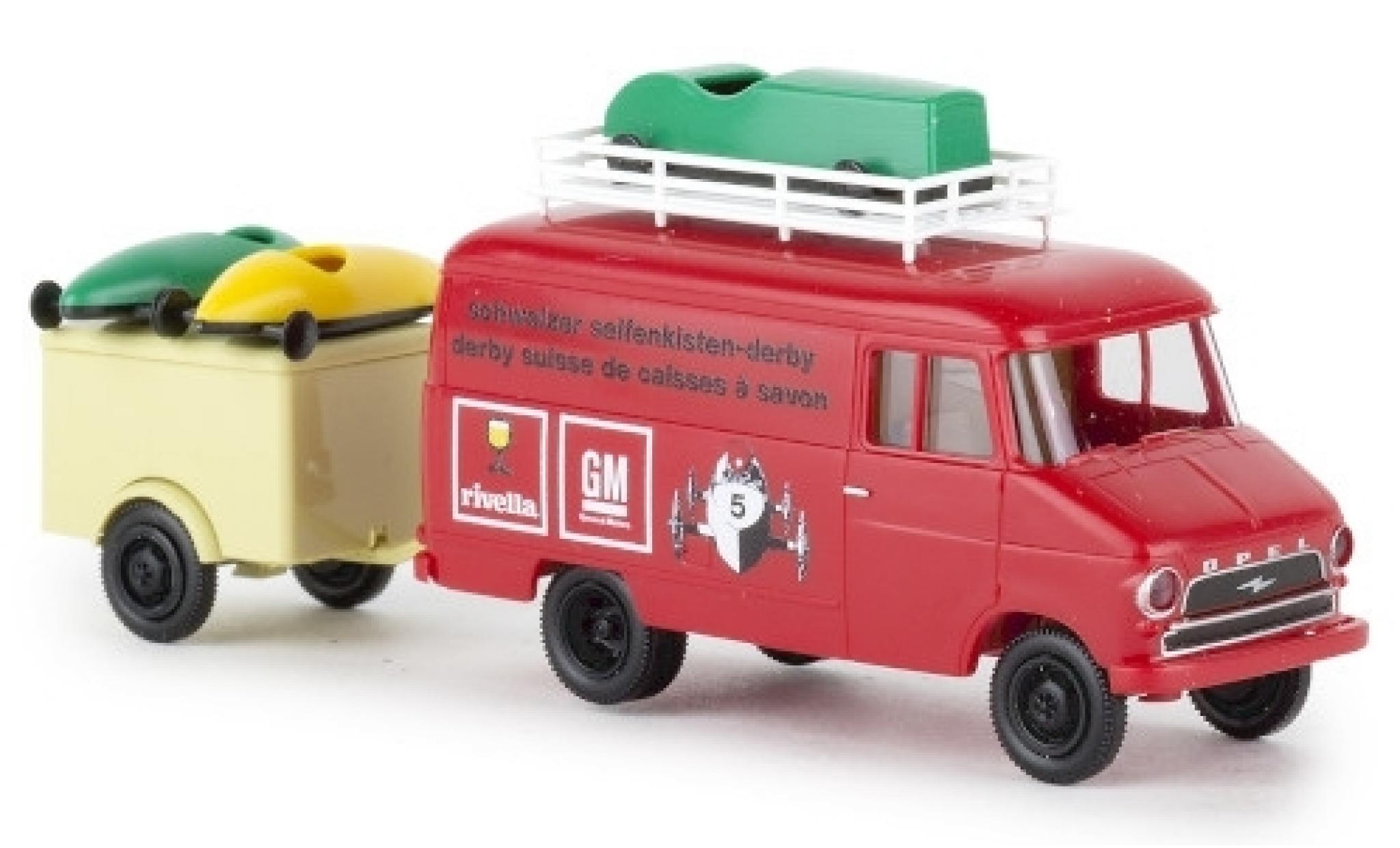 Opel Blitz 1/87 Brekina Kasten A Schweizer Seifenkisten Derby 1966 mit Anh. und Seifenkisten modelauto