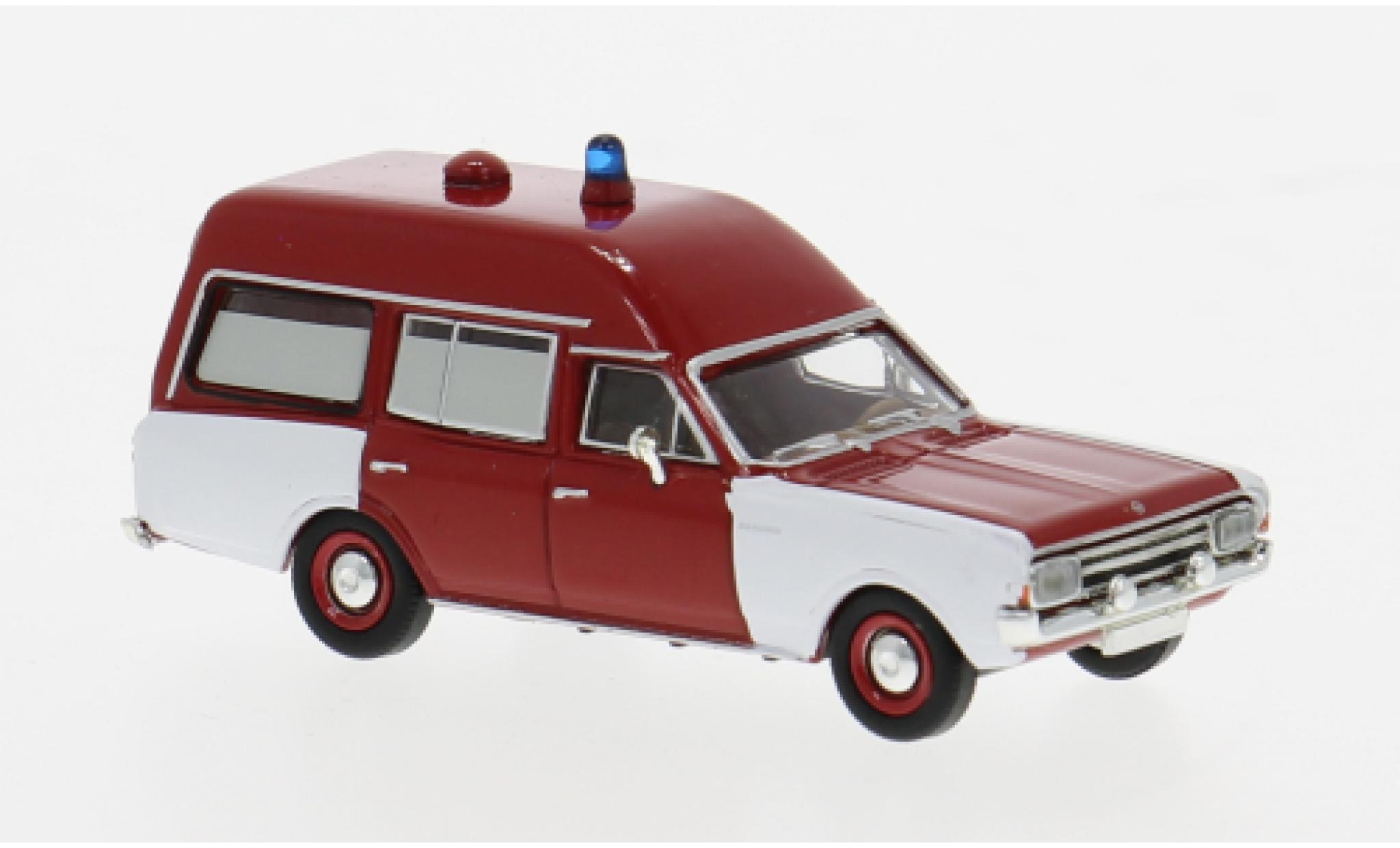 Opel Rekord 1/87 Brekina C KTW rood/wit Brandweer 1968 1:87 modelauto