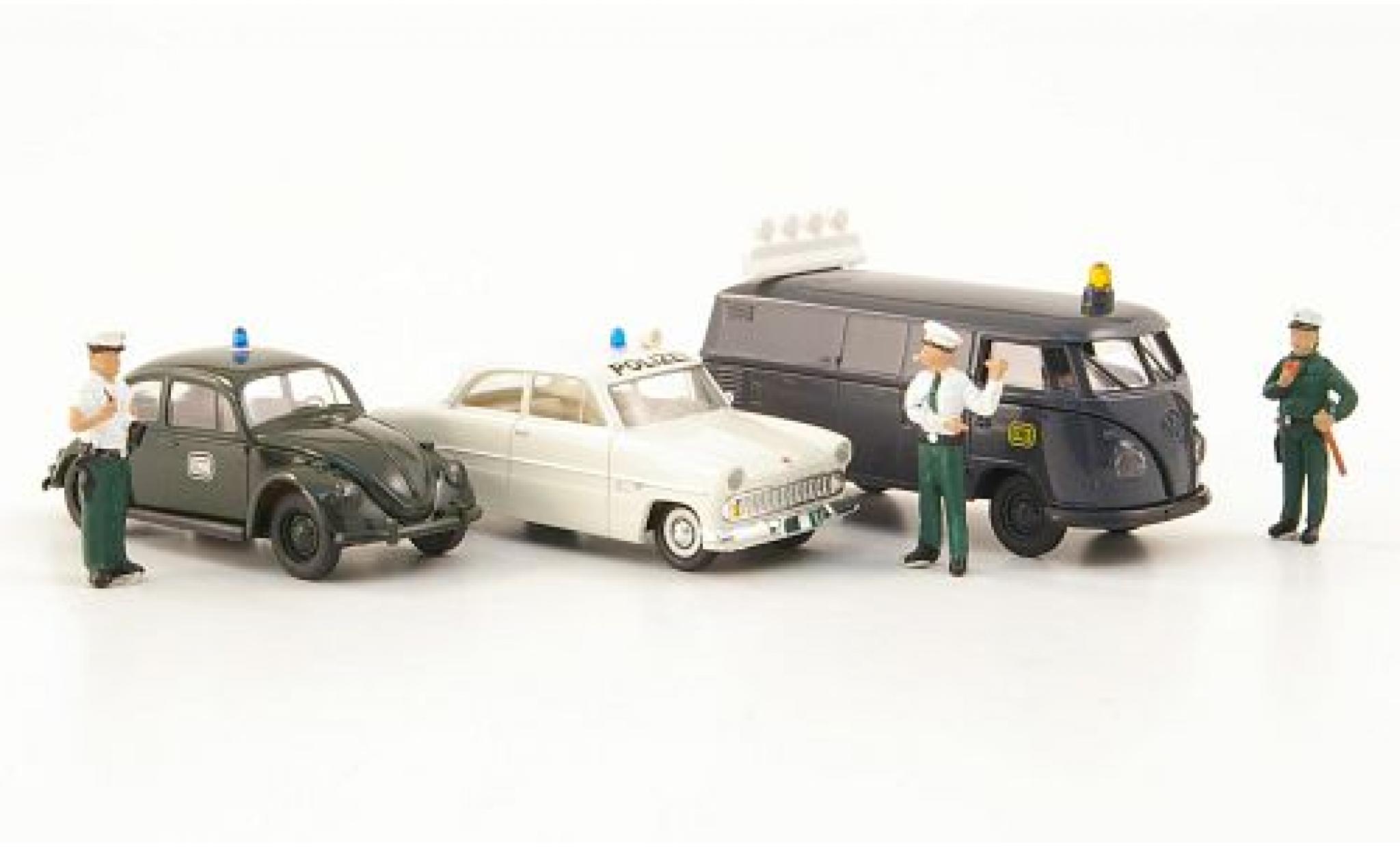 Volkswagen T1 1/87 Brekina Set 3er-Set: Schwerlast-Begleitung - Kasten K&auml;fer + Ford 12M sowie 3 Figuren 1:87 modelauto