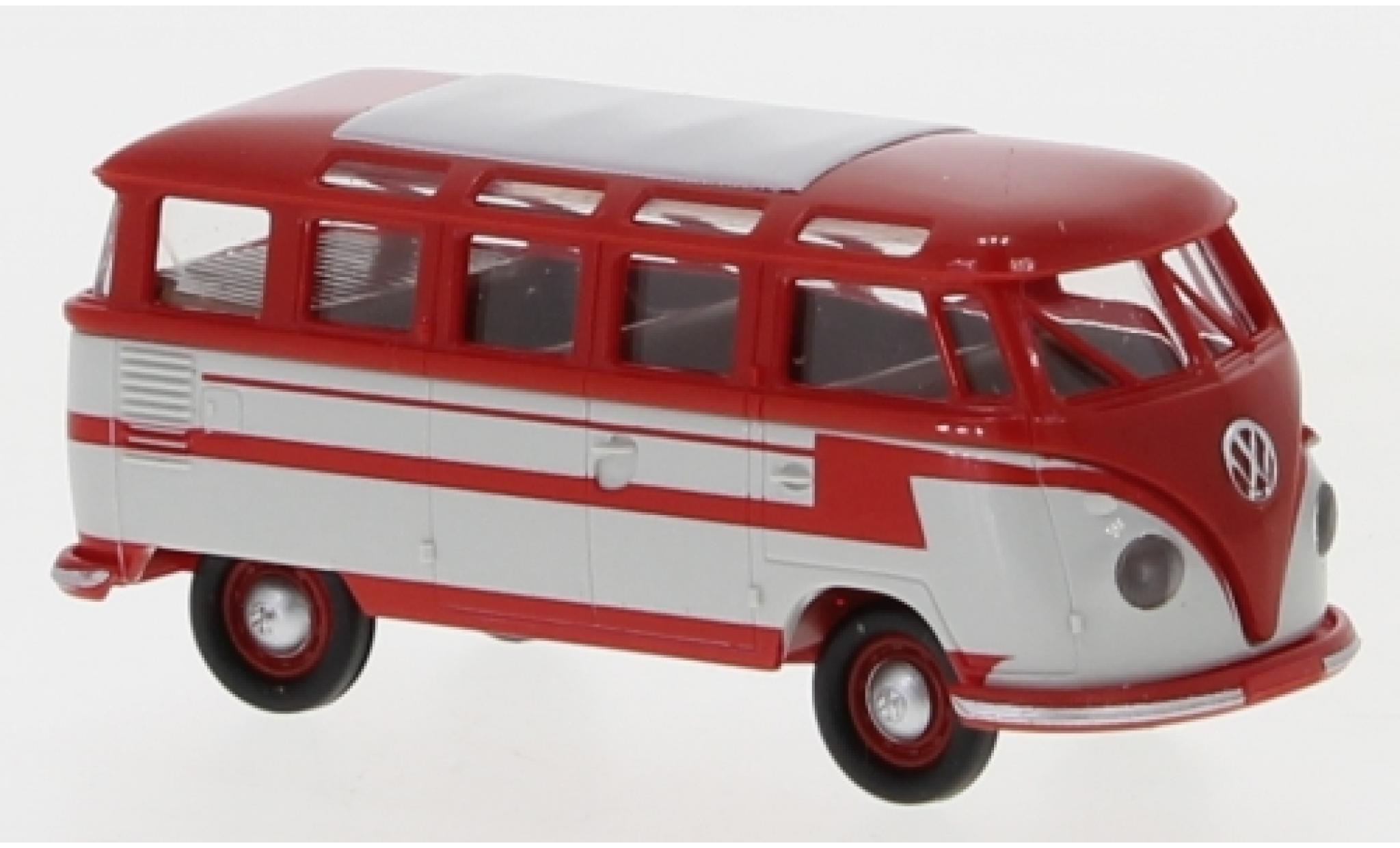 Volkswagen T1 1/87 Brekina b Samba rood/grijs 1960 modelauto