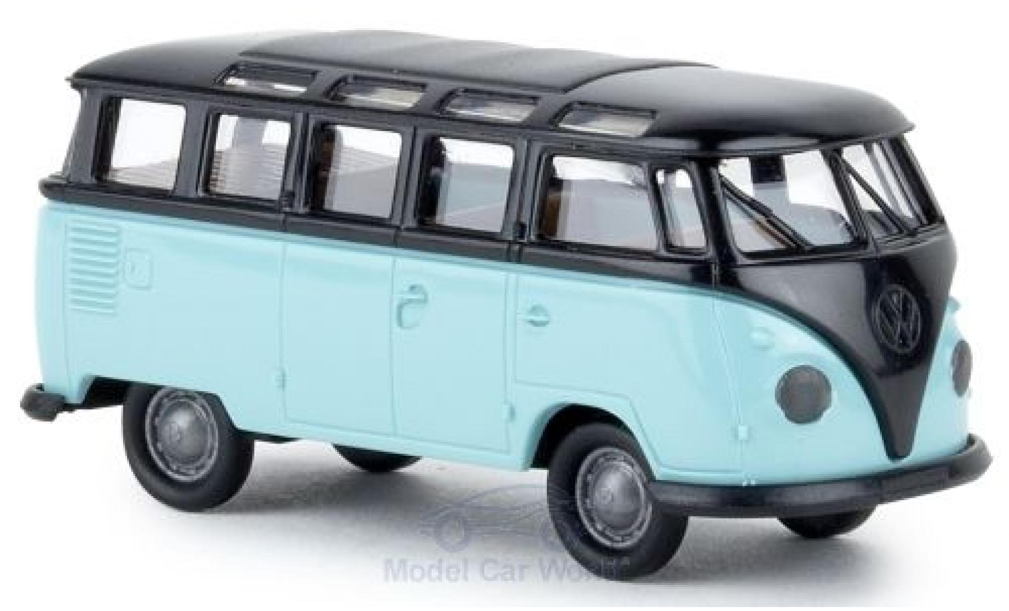 Volkswagen T1 1/87 Brekina b Samba zwart/t&uuml;rkis modelauto