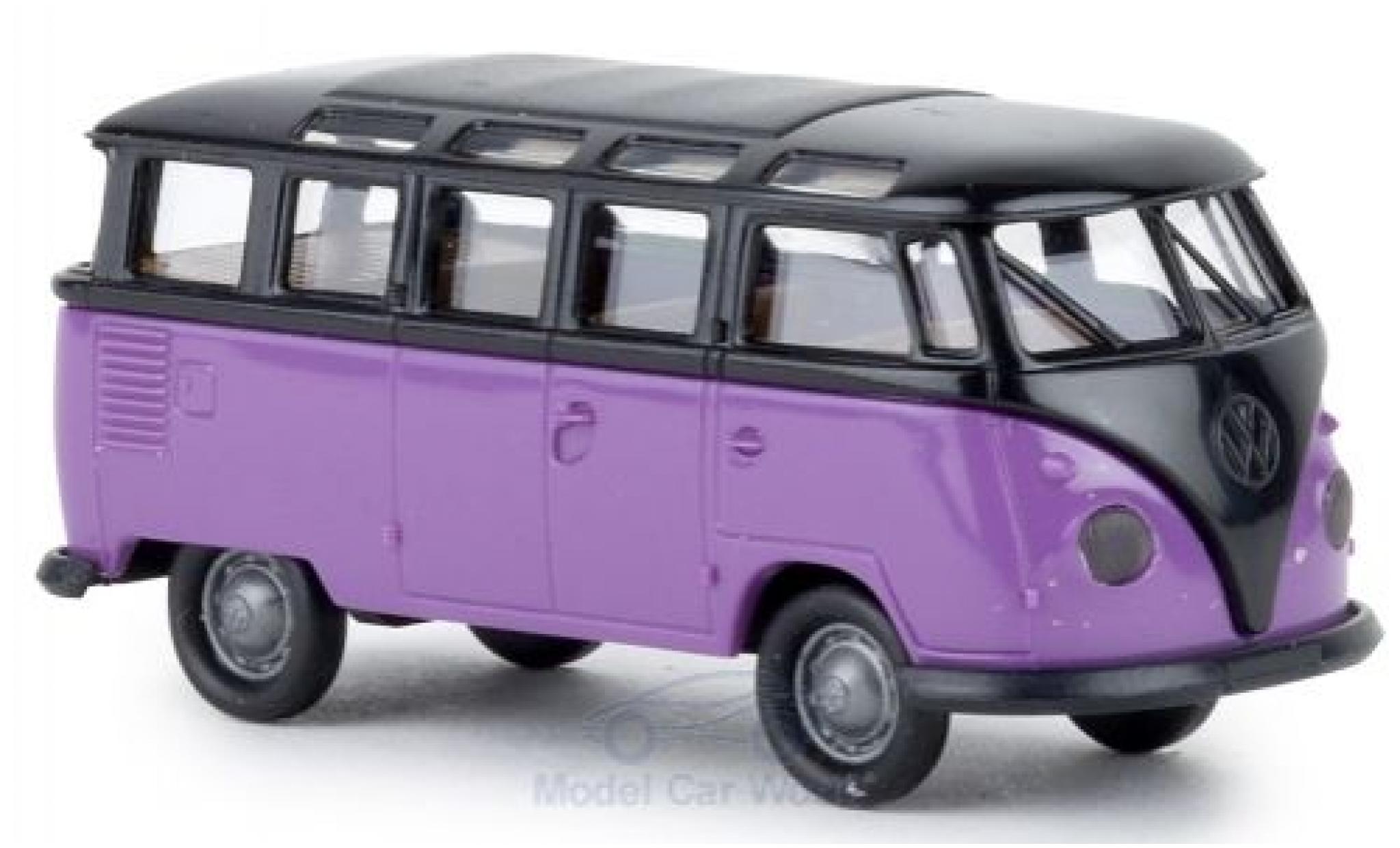 Volkswagen T1 1/87 Brekina b Samba zwart/lila modelauto