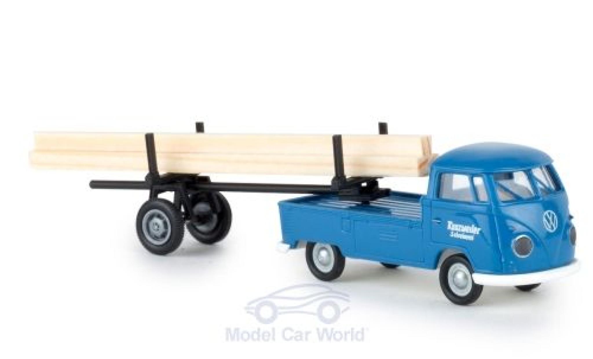 Volkswagen T1 B 1/87 Brekina b Schreinerei Kunzweiler mit beladenem Nachl&auml;ufer modelauto