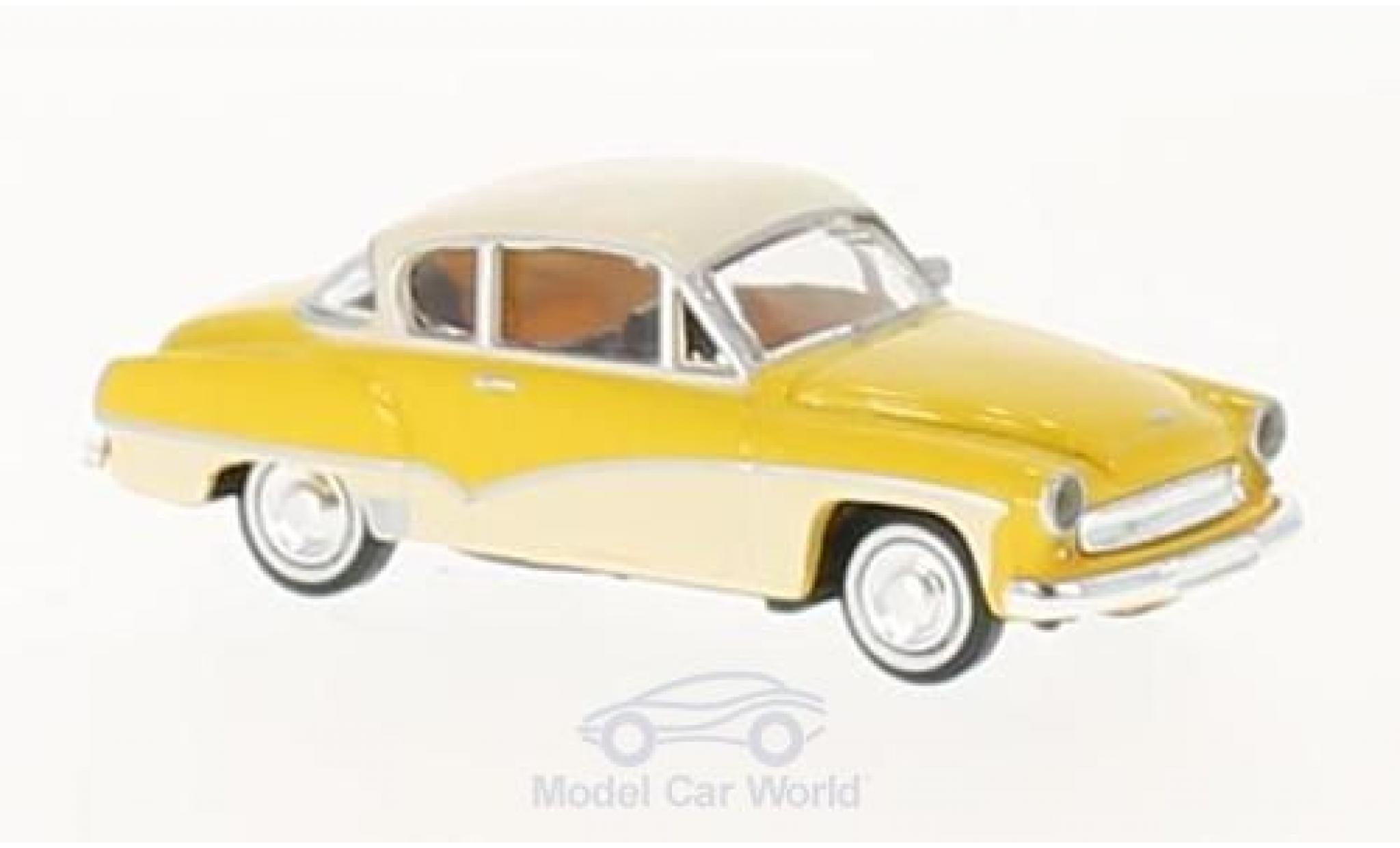 Wartburg 311 1/87 Brekina Coupe geel/wit modelauto