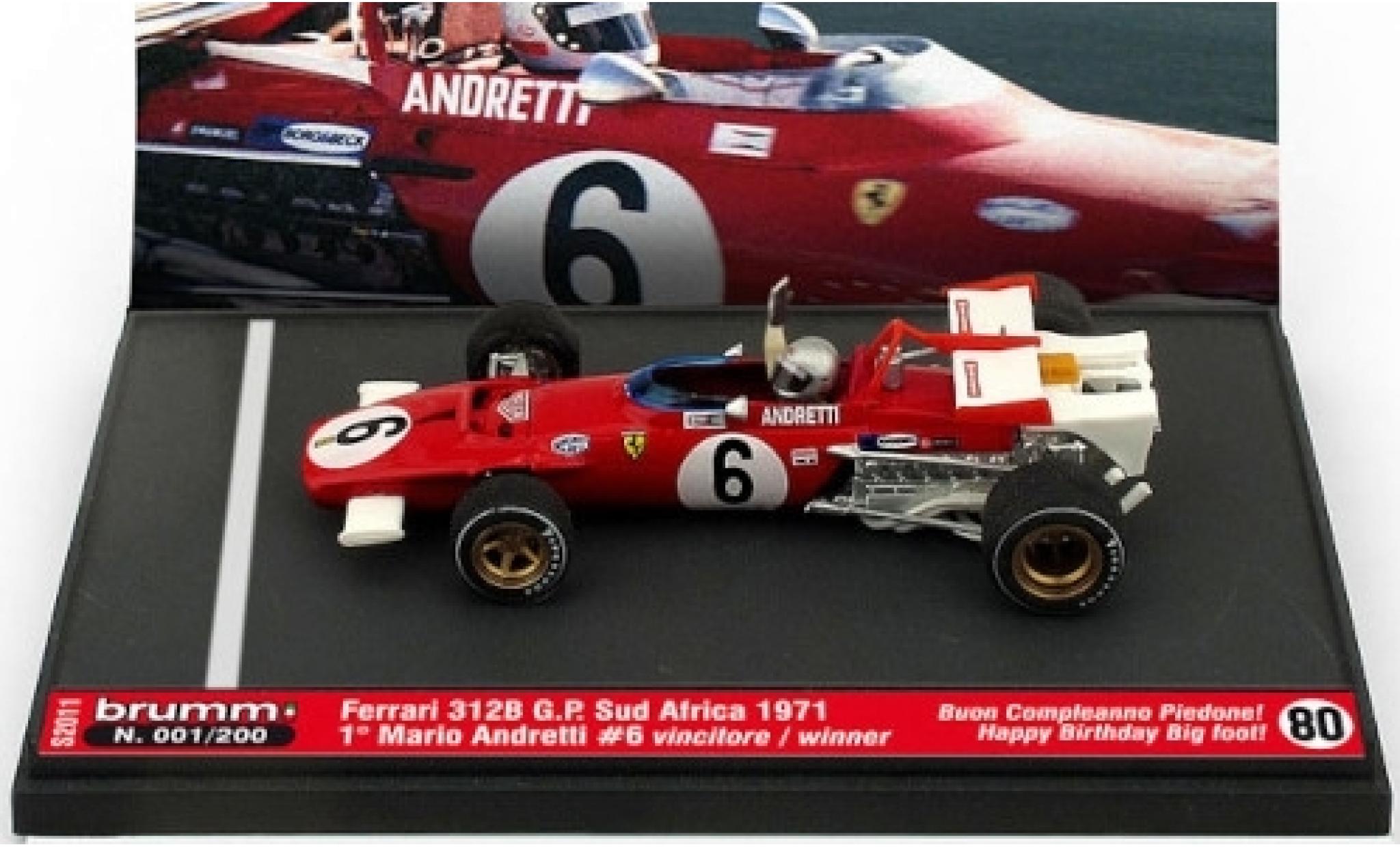 Ferrari 312 1/43 Brumm B No.6 Scuderia Formel 1 GP S&uuml;dafrika 1971 avec figurine de conducteur in Emballage sp�cial M.Andretti modelauto