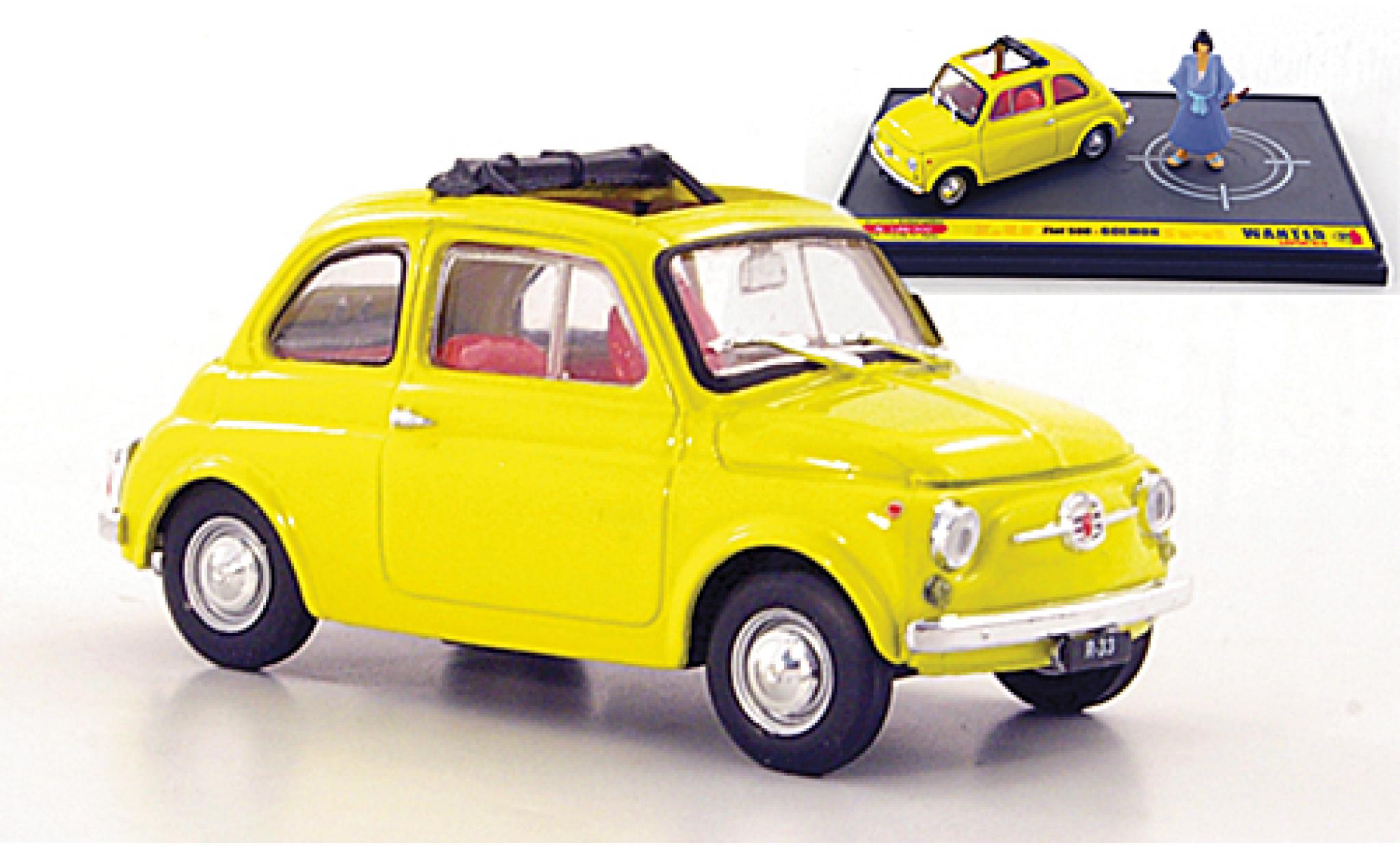 Fiat 500 1/43 Brumm geel Wanted - Lupin the 3i&egrave;me avec figurine Goemon modelauto