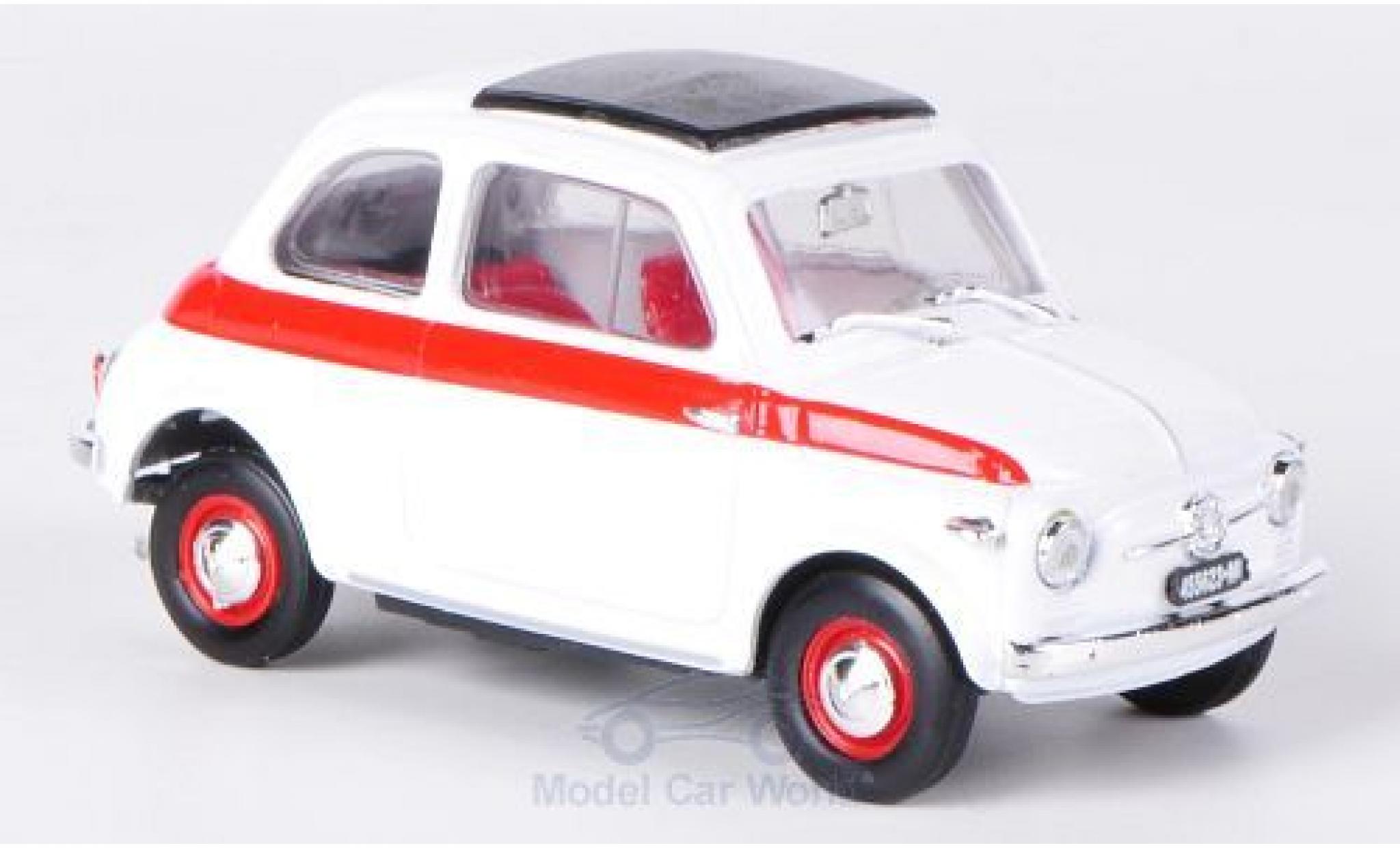 Fiat 500 1/43 Brumm Sport wit/rood 1959 Schiebedach geschlossen ohne Vitrine modelauto