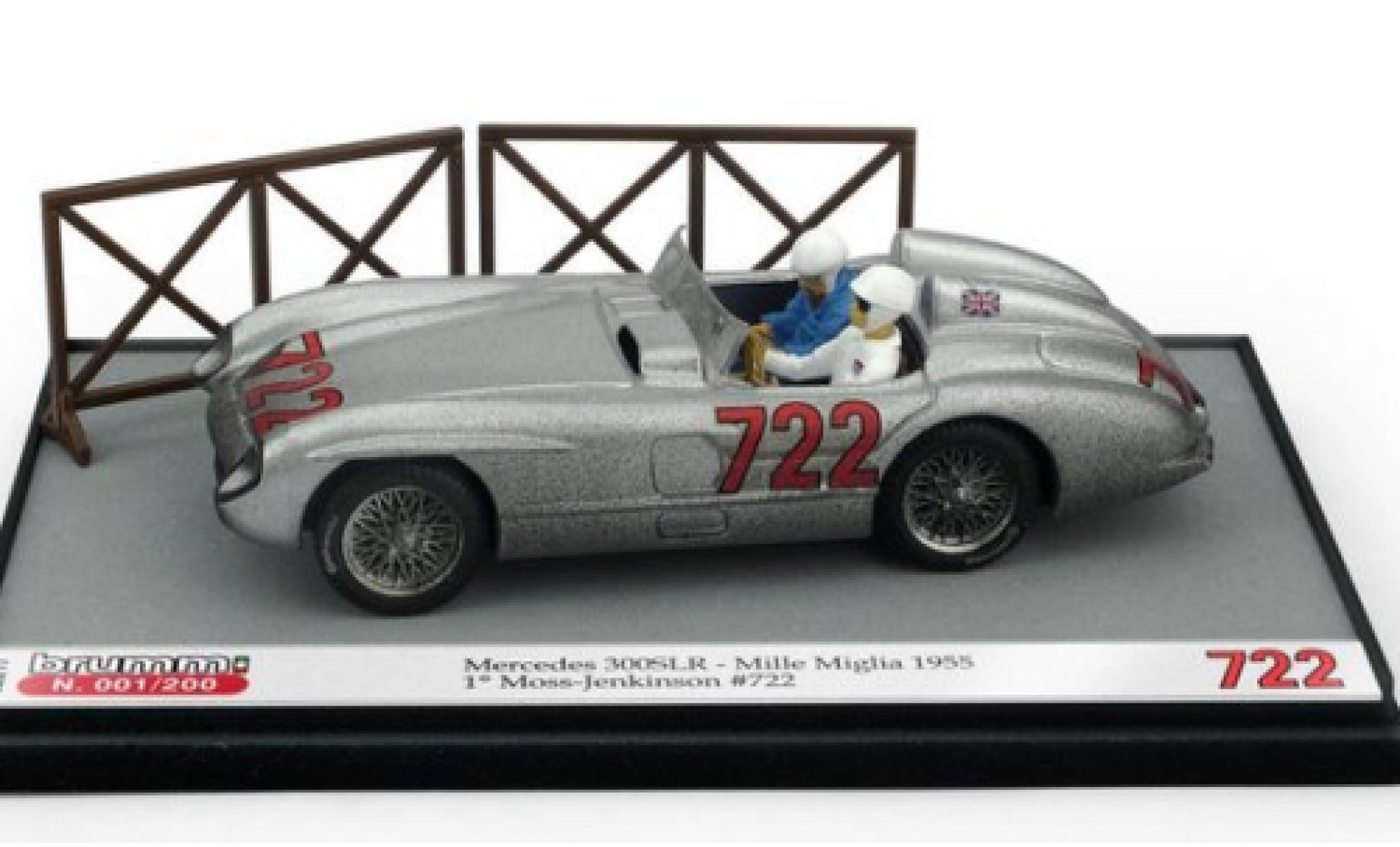 Mercedes 300 1/43 Brumm SLR No.722 Mille Miglia 1955 Moss Collection avec figurines S.Moss/D.Jenkinson modelauto