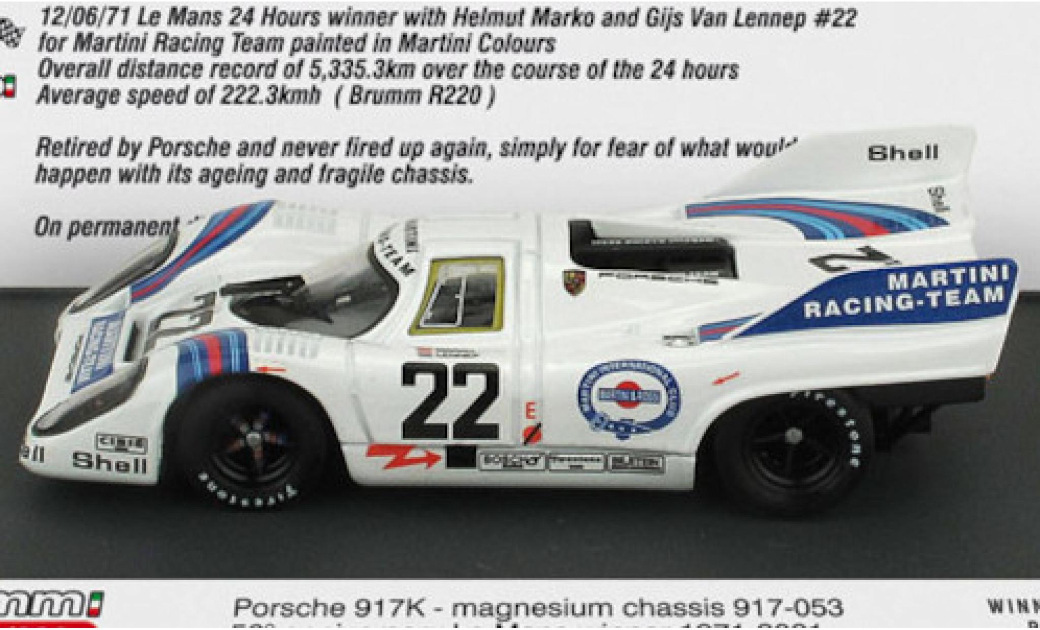 Porsche 917 1971 1/43 Brumm K RHD No.22 Martini Racing Team Martini 24h Le Mans 1971 in Sonderverpackung H.Marko/G.van Lennep modelauto