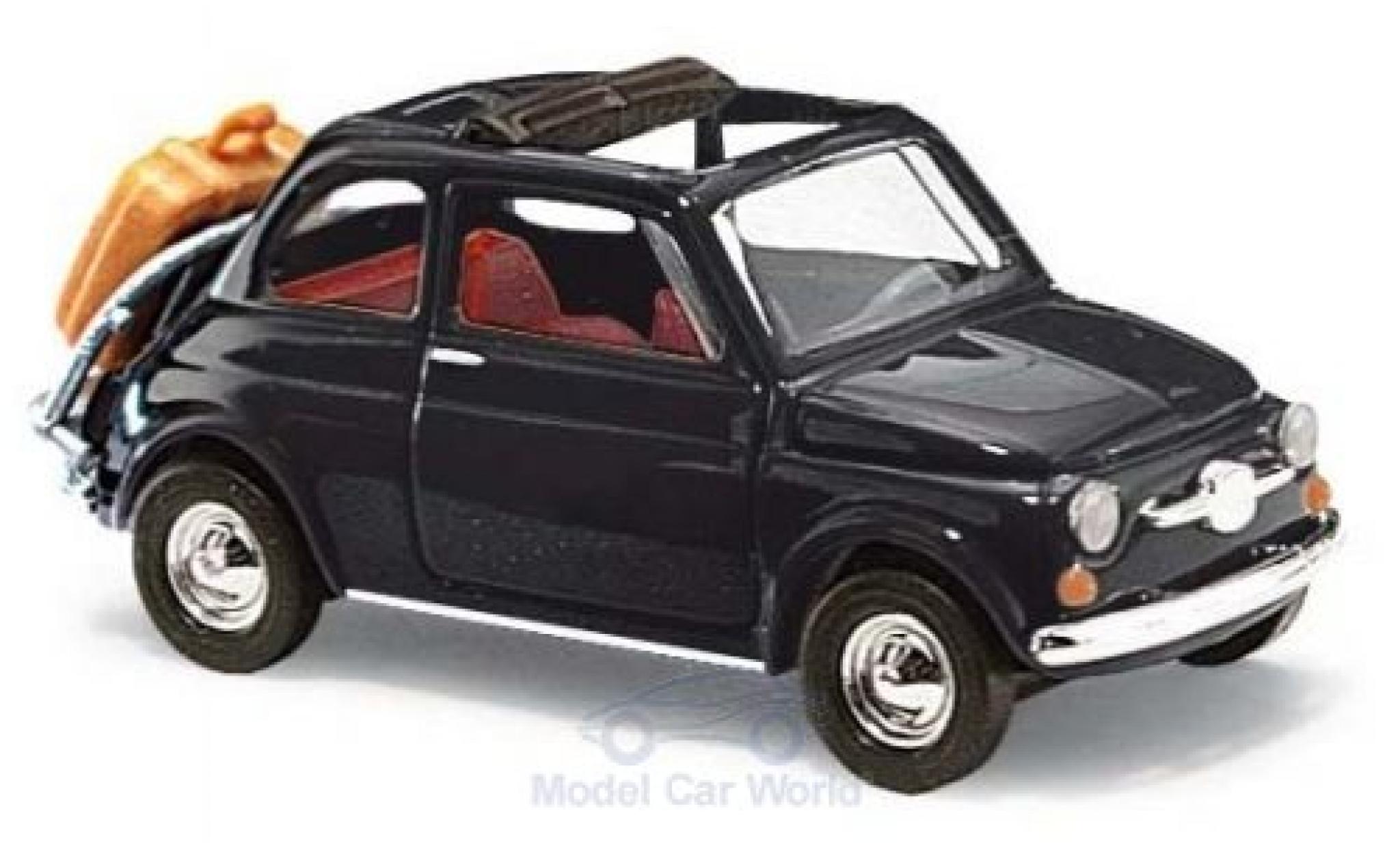 Fiat 500 1/87 Busch blauw 1965 mit Heckgep&auml;cktr&auml;ger modelauto