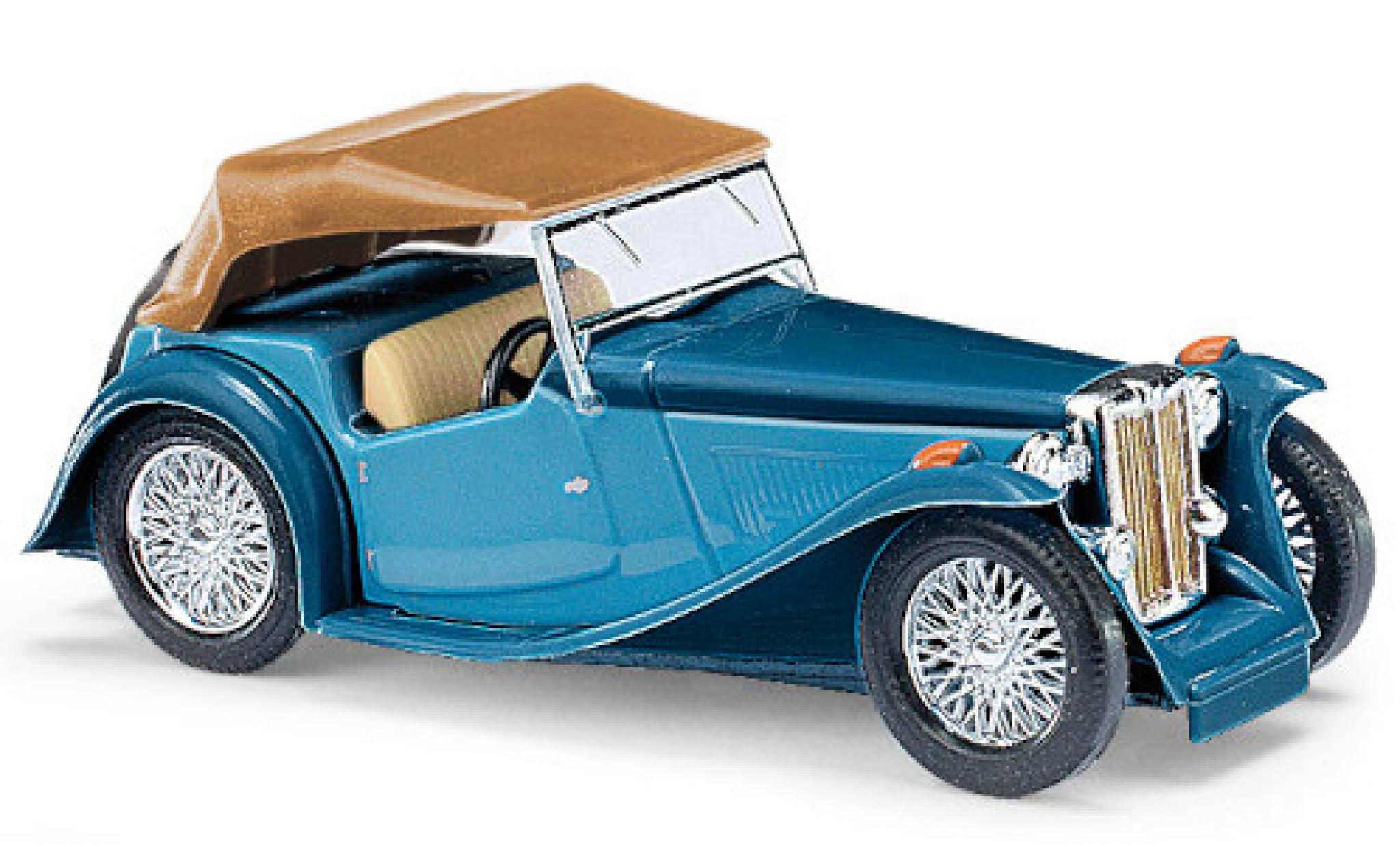 MG TC 1/87 Busch Midget blauw/blauw RHD Verdeck ferm&eacute; modelauto