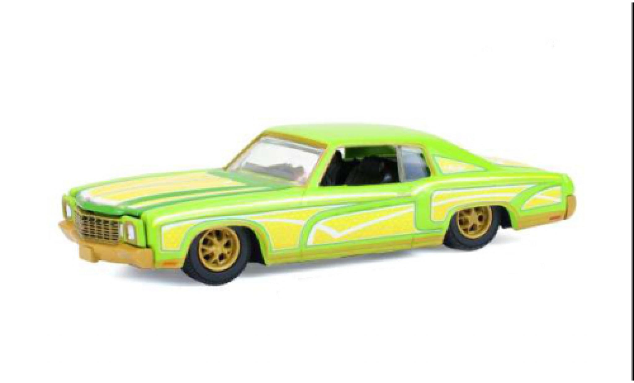Chevrolet Monte Carlo 1/64 Greenlight Lowrider geel/groen 1970 1:64 modelauto