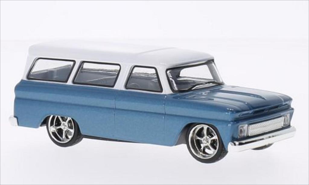 Chevrolet Suburban 1/43 Greenlight Tuning metallic blauw/wit 1966 modelauto