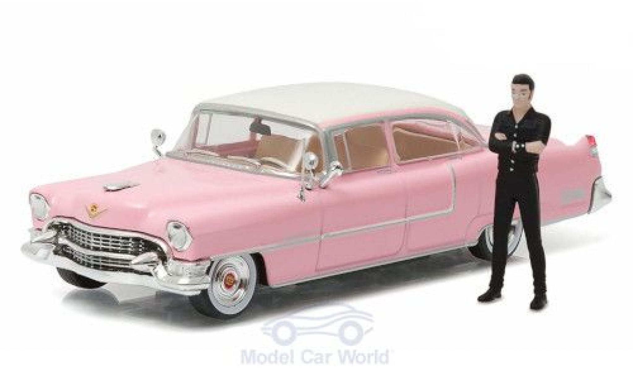 Cadillac Fleetwood 1/64 Greenlight Series 60 roze/wit Bullitt 1955 mit Elvis Figur modelauto
