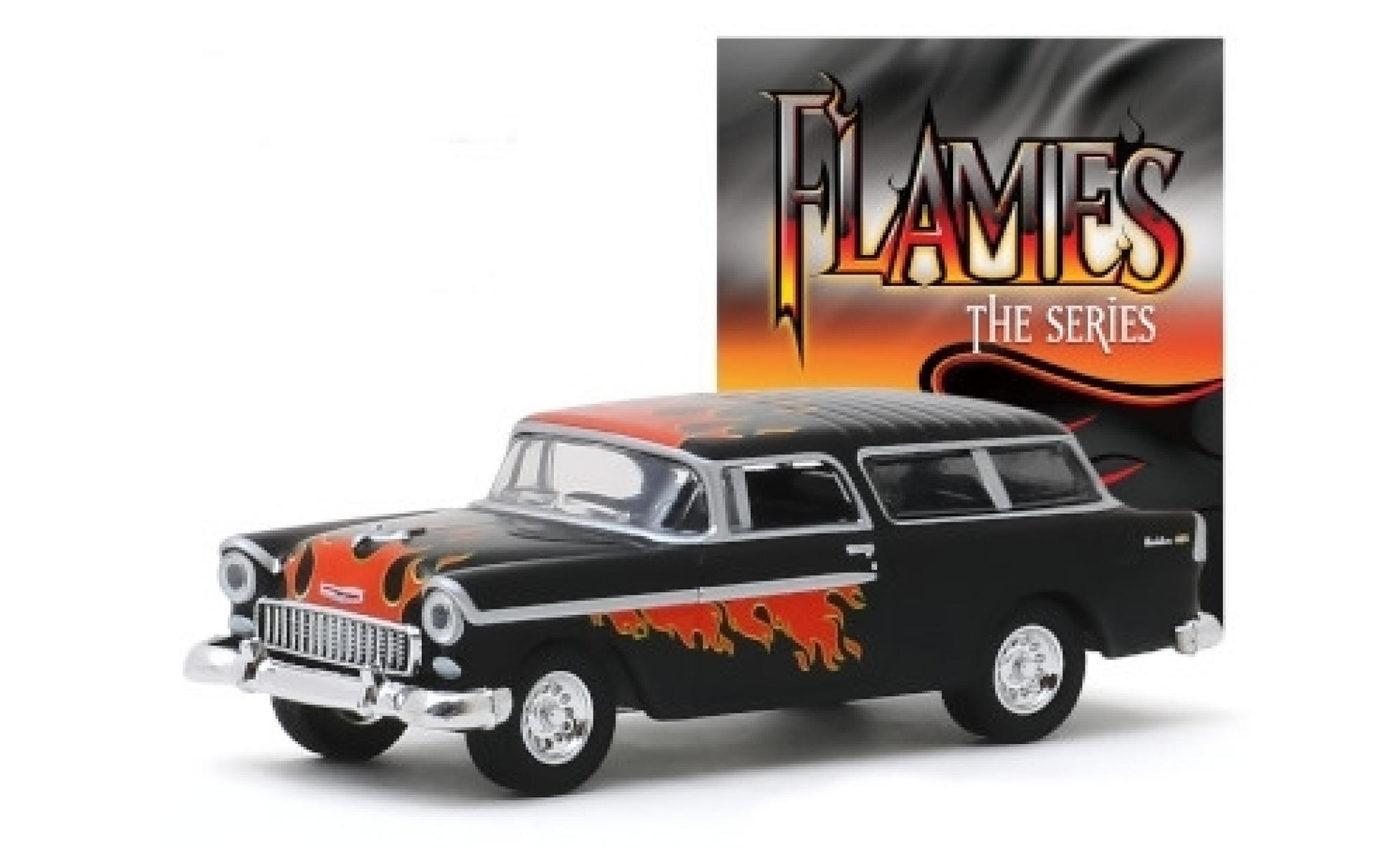 Chevrolet Nomad 1/64 Greenlight Tuning zwart/Dekor Flames - The Series 1955 modelauto