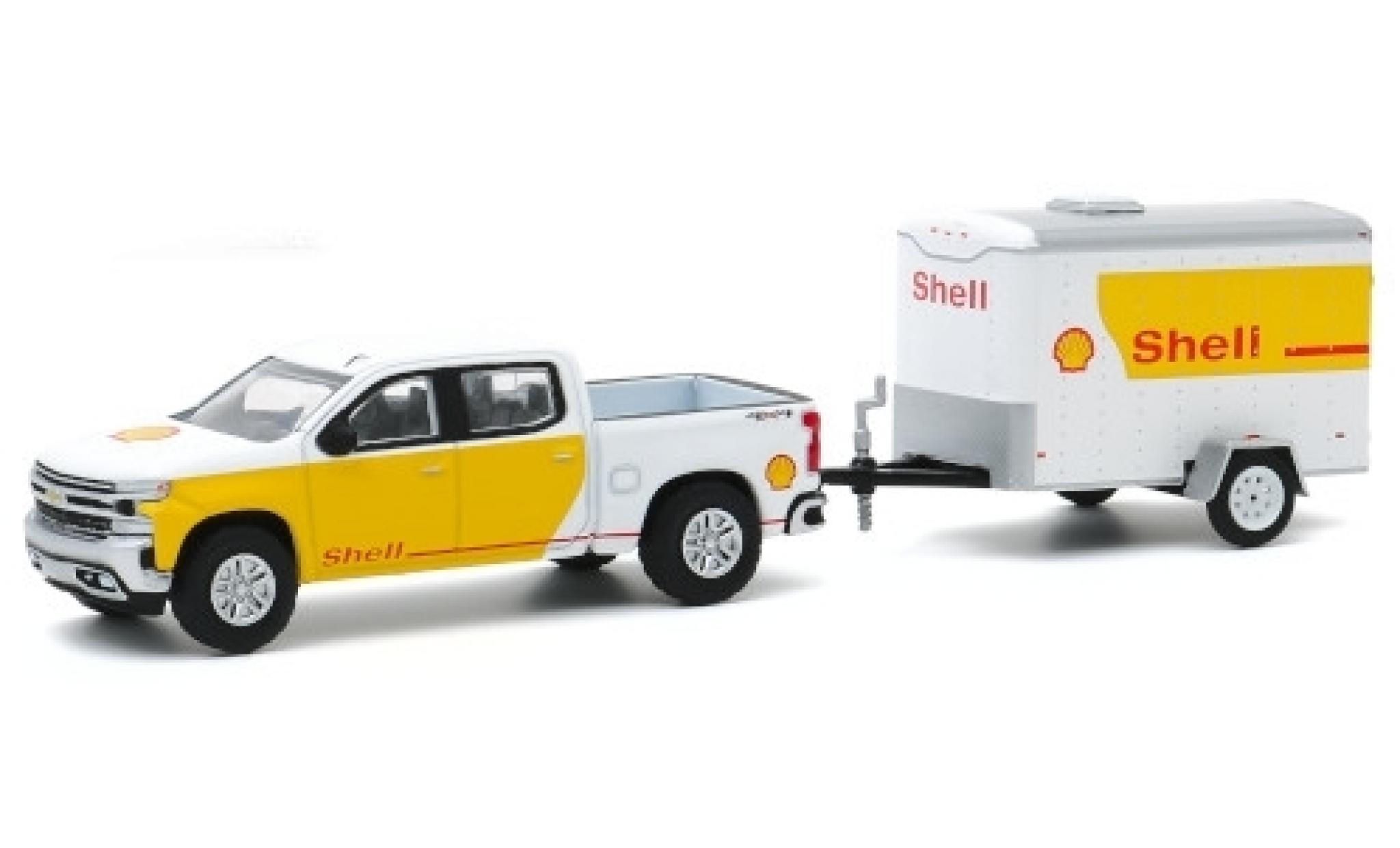 Chevrolet Silverado 1/64 Greenlight wit/Dekor S 2019 avec Einsachs-remorque modelauto