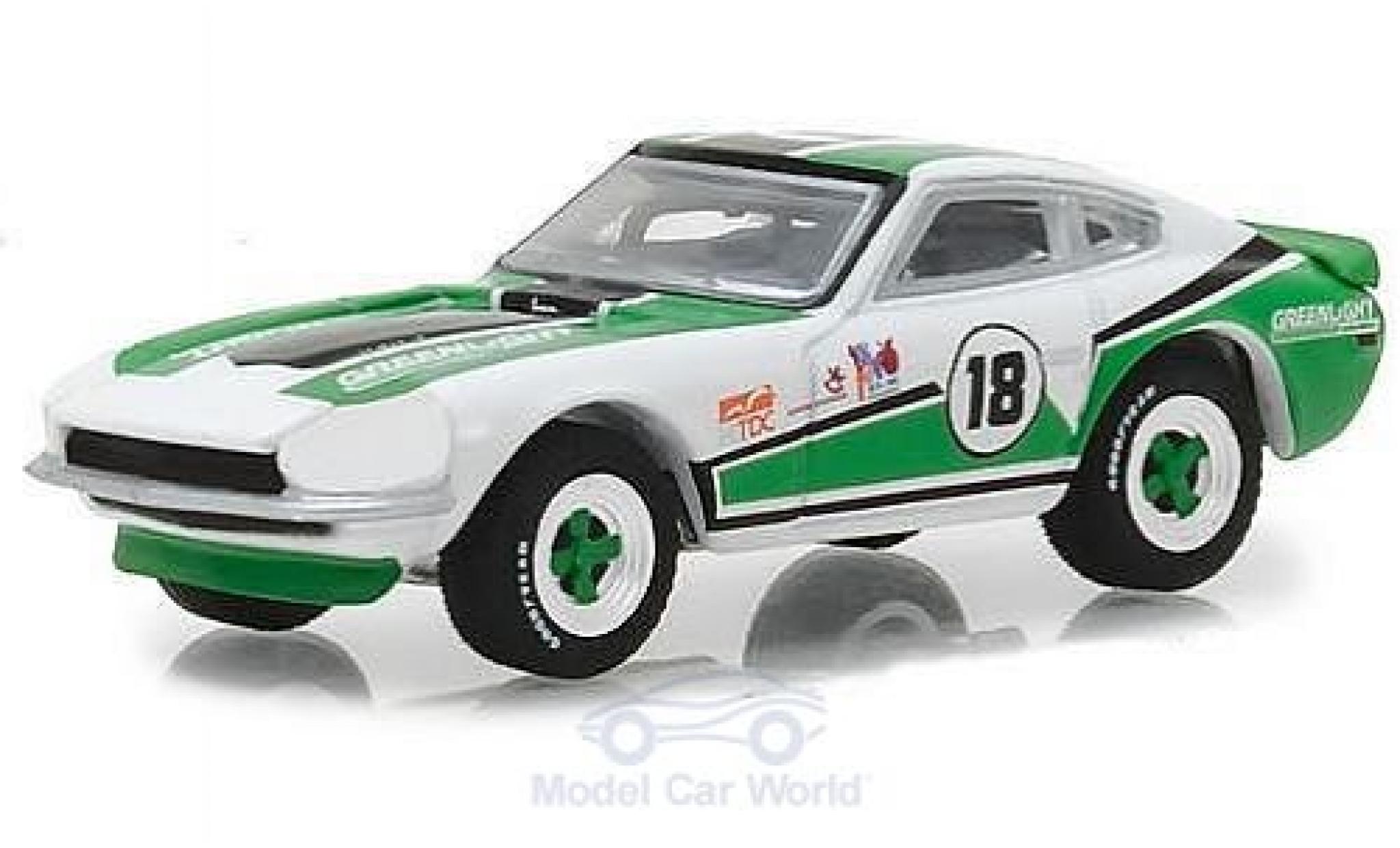 Datsun 240Z 1/64 Greenlight groen/wit No.18 GreenLight Racing Team 1970 modelauto