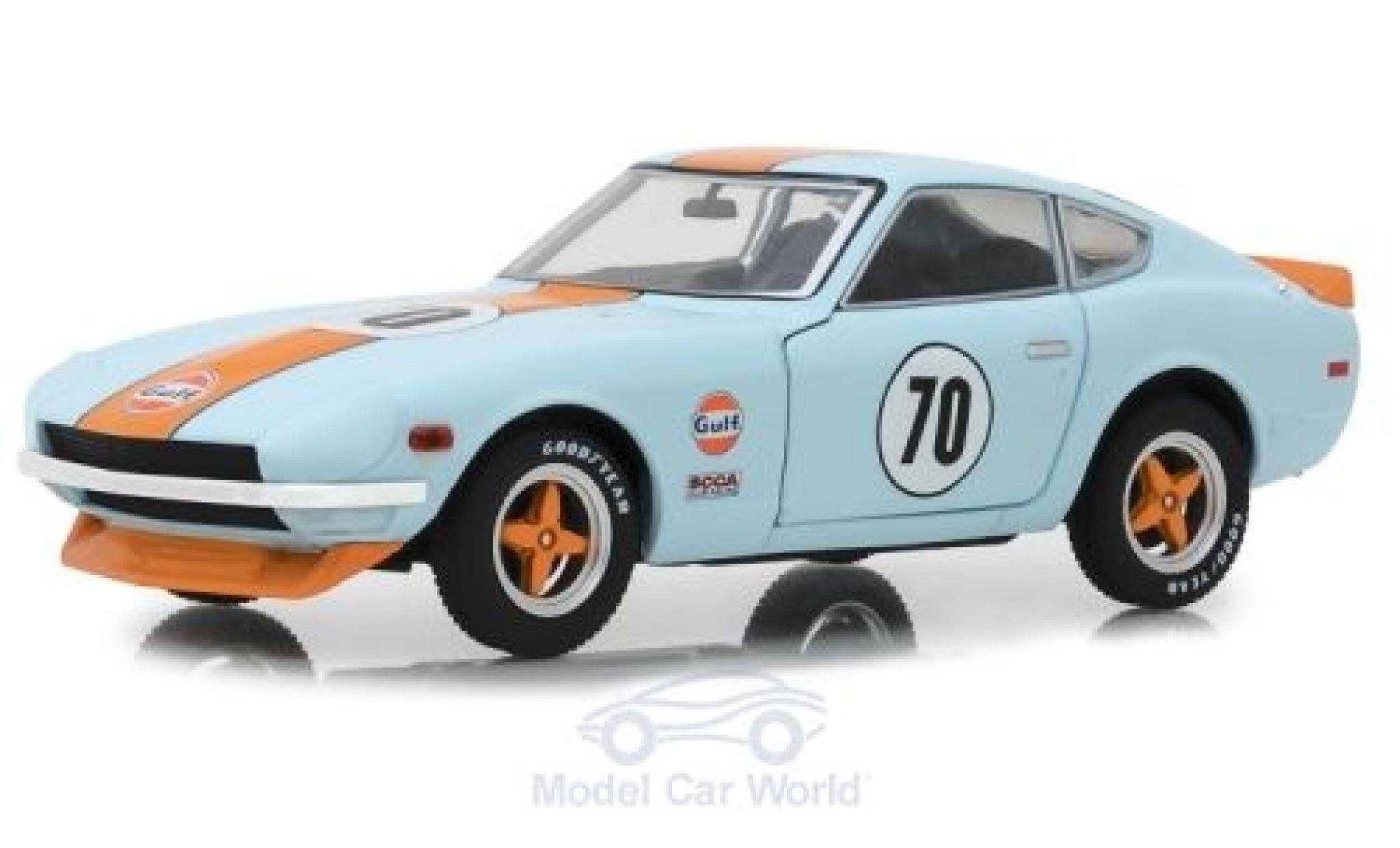 Datsun 240Z 1/24 Greenlight blauw/oranje 1970 modelauto