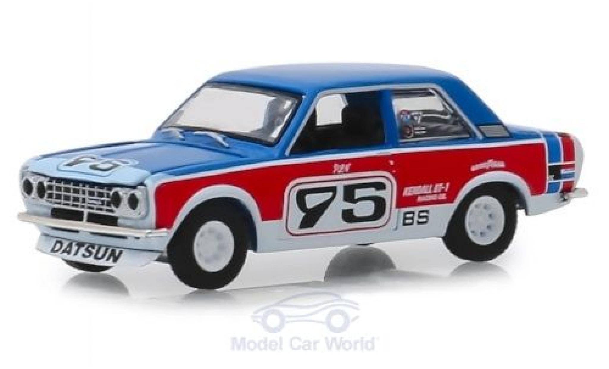 Datsun 510 1/64 Greenlight blauw/rood 1973 modelauto