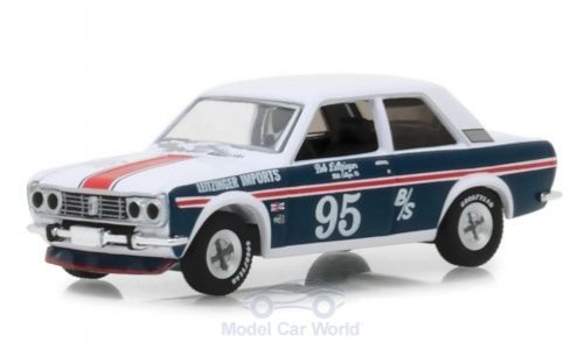 Datsun 510 1/64 Greenlight wit/blauw 1969 modelauto