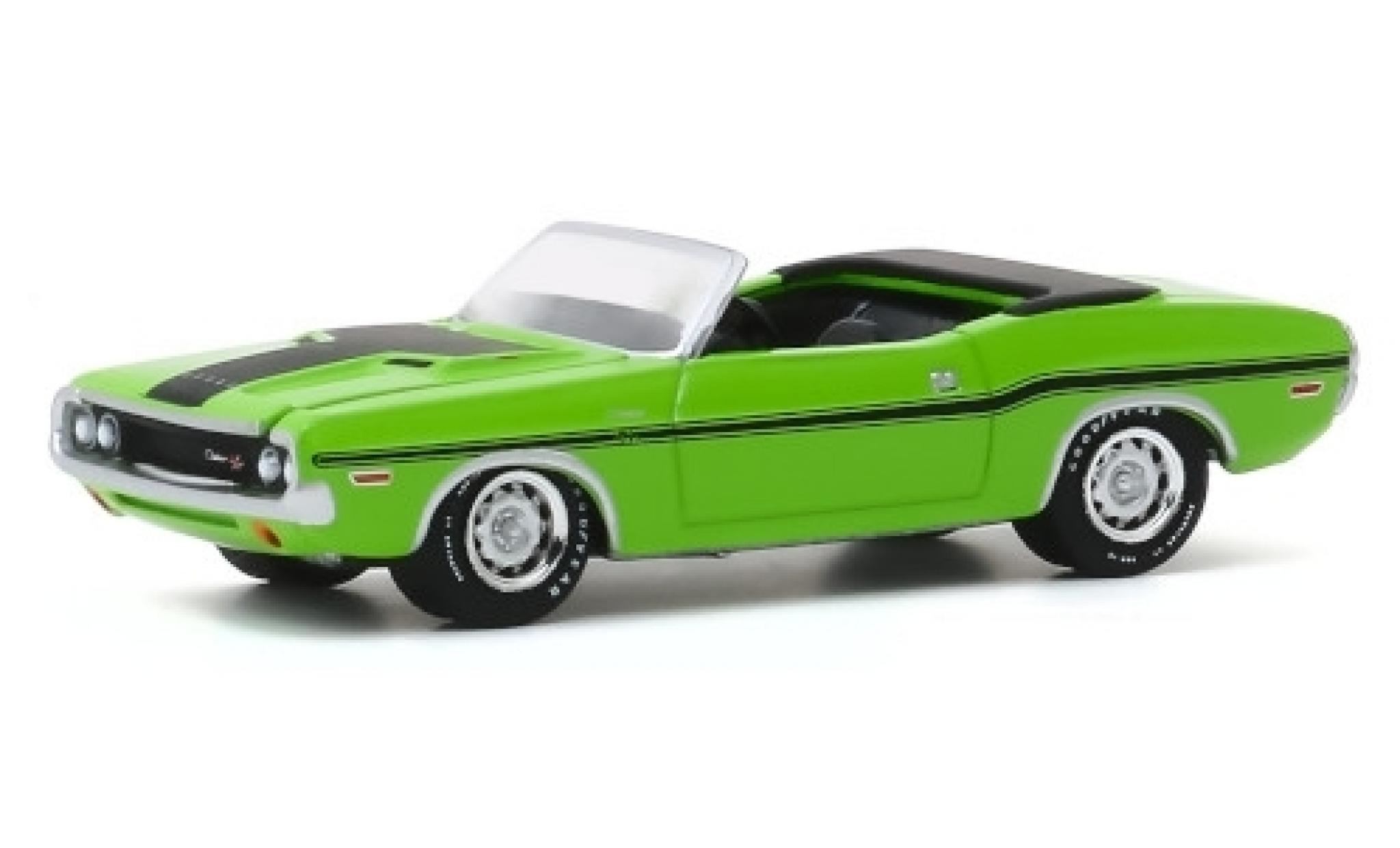 Dodge Challenger 1/64 Greenlight R/T HEMI Cabriolet groen/matt-zwart 1970 modelauto