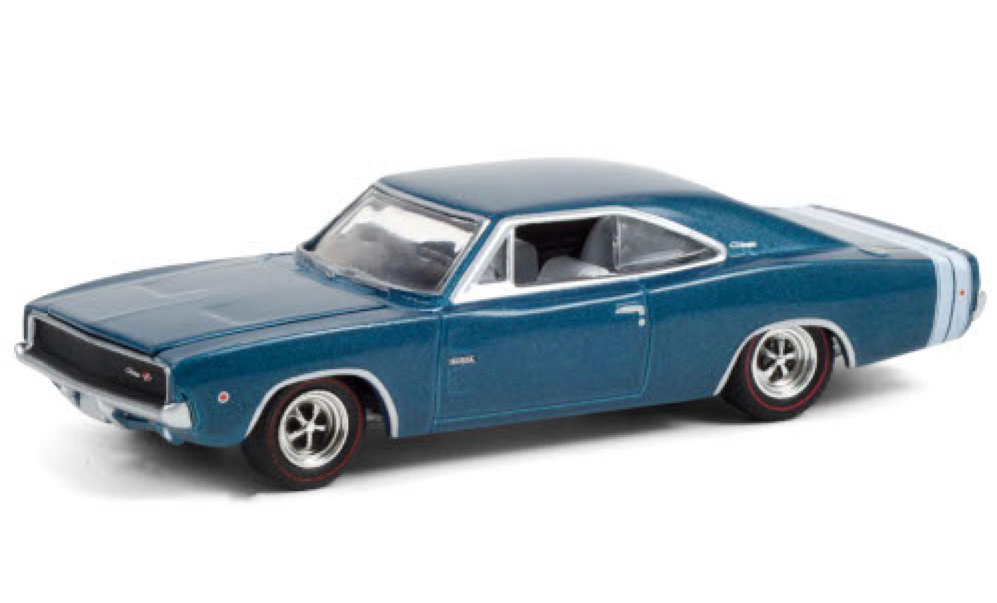 Dodge Charger 1/64 Greenlight R/T HEMI metallic blauw/wit 1968 426 HEMI 50 Years modelauto