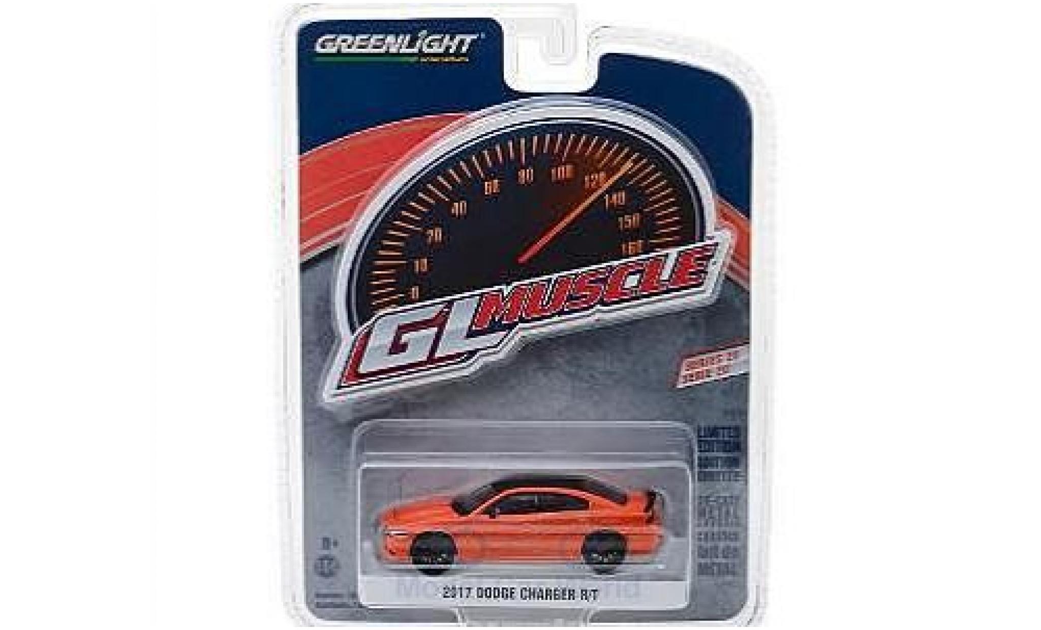 Dodge Charger 1/64 Greenlight R/T oranje/zwart 2017 modelauto