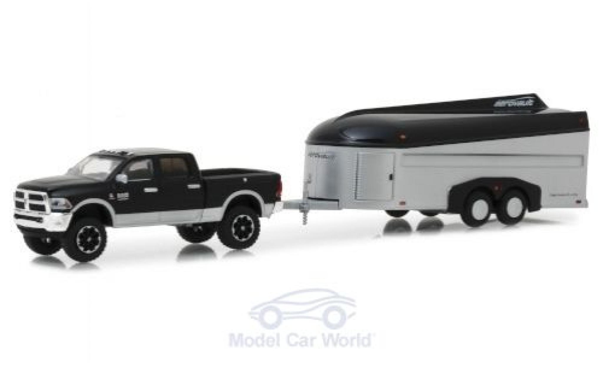 Dodge RAM 1/64 Greenlight 2500 zwart/grijs 2017 mit Aerovault Anh&auml;nger modelauto