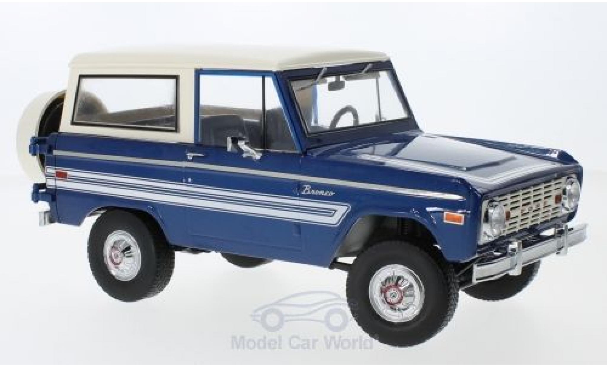 Ford Bronco 1/18 Greenlight Explorer metallic blauw/wit 1976 modelauto