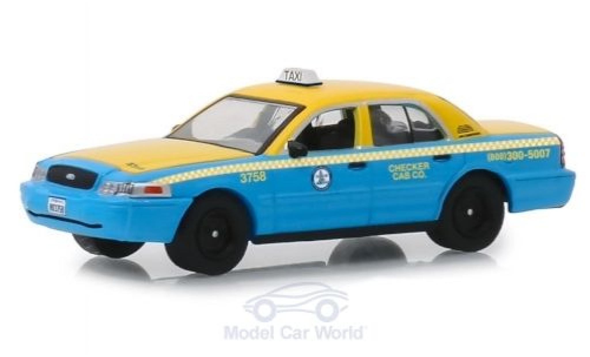 Ford Crown 1/64 Greenlight Victoria geel/blauw L.A. Checker Cab 2011 modelauto