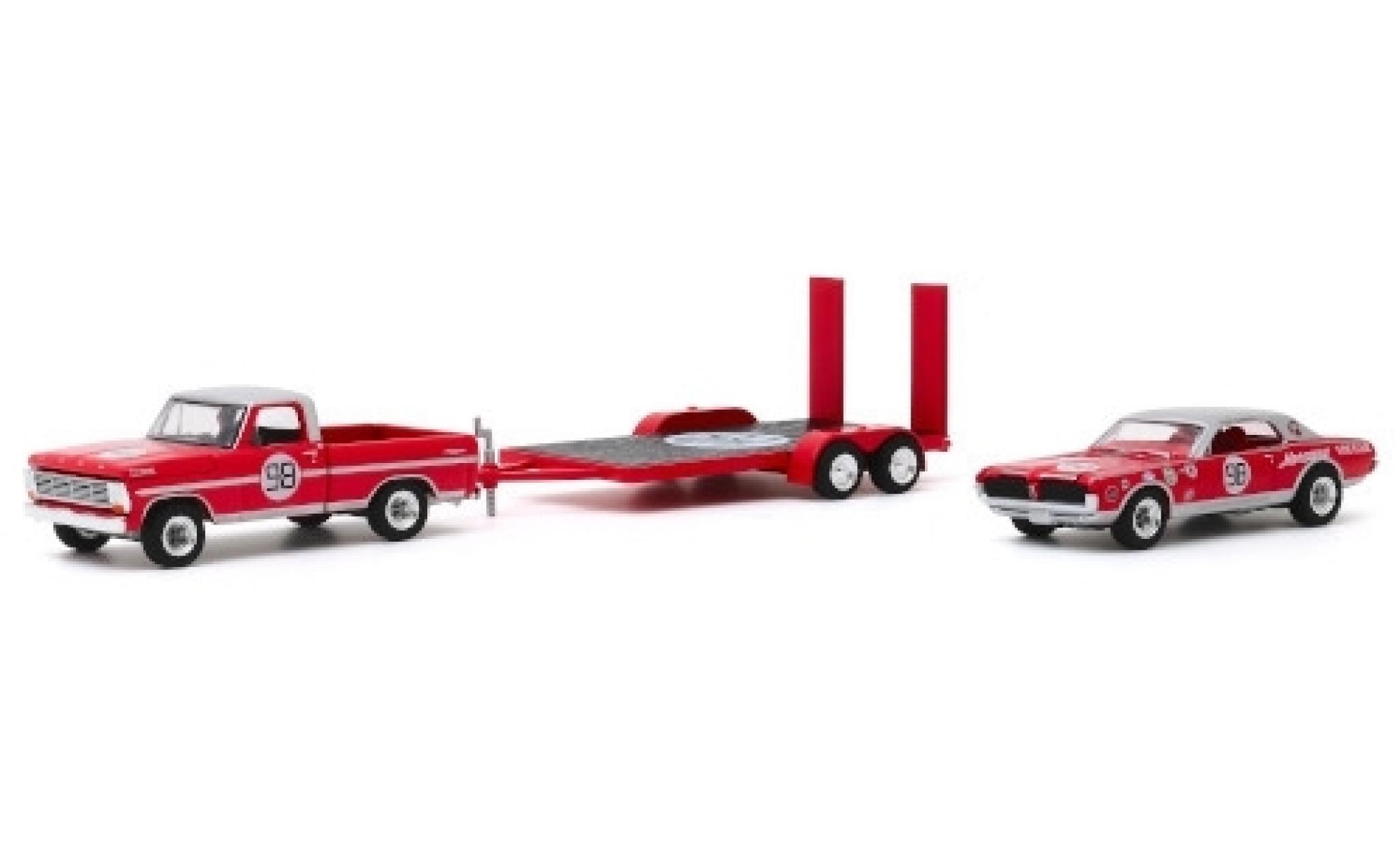 Ford F-1 1/64 Greenlight 00 1967 avec Flachbettanh&auml;nger et Mercury Cougar No.98 D.Gurney modelauto