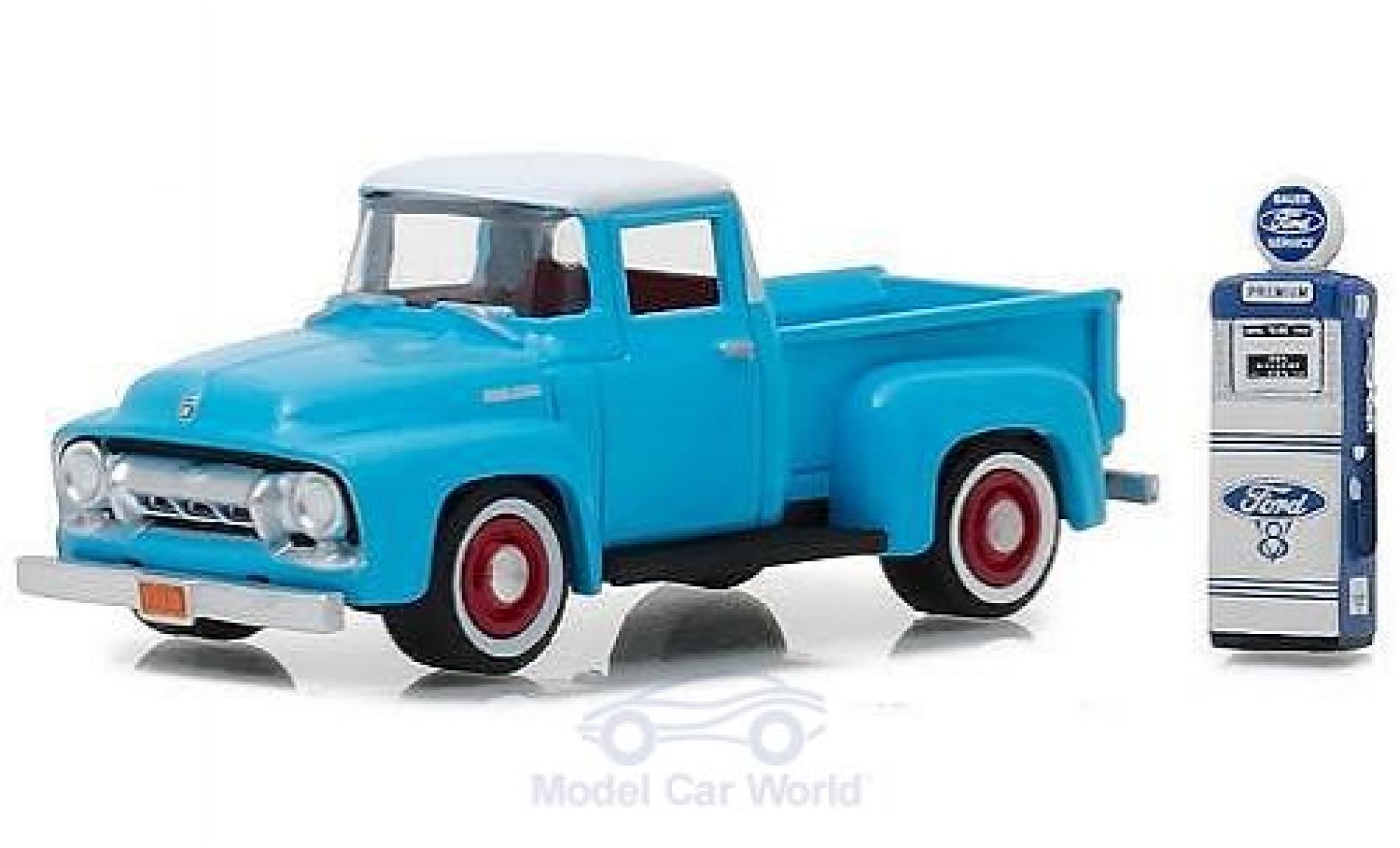Ford F-1 1/64 Greenlight 00 blauw/wit 1954 mit Zapfs&auml;ule modelauto