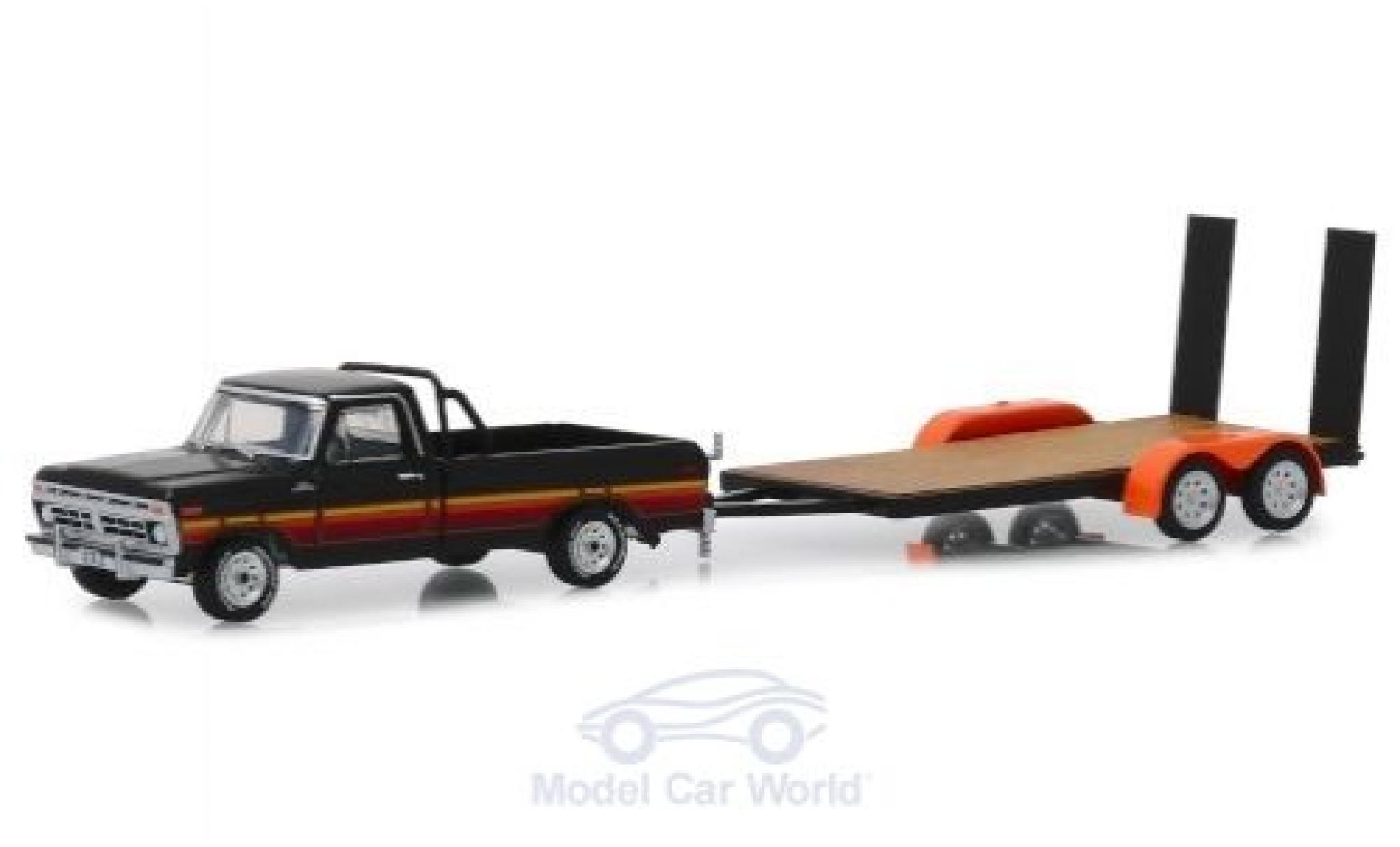 Ford F-1 1/64 Greenlight 00 zwart/Dekor 2017 mit Flatbed Trailer modelauto