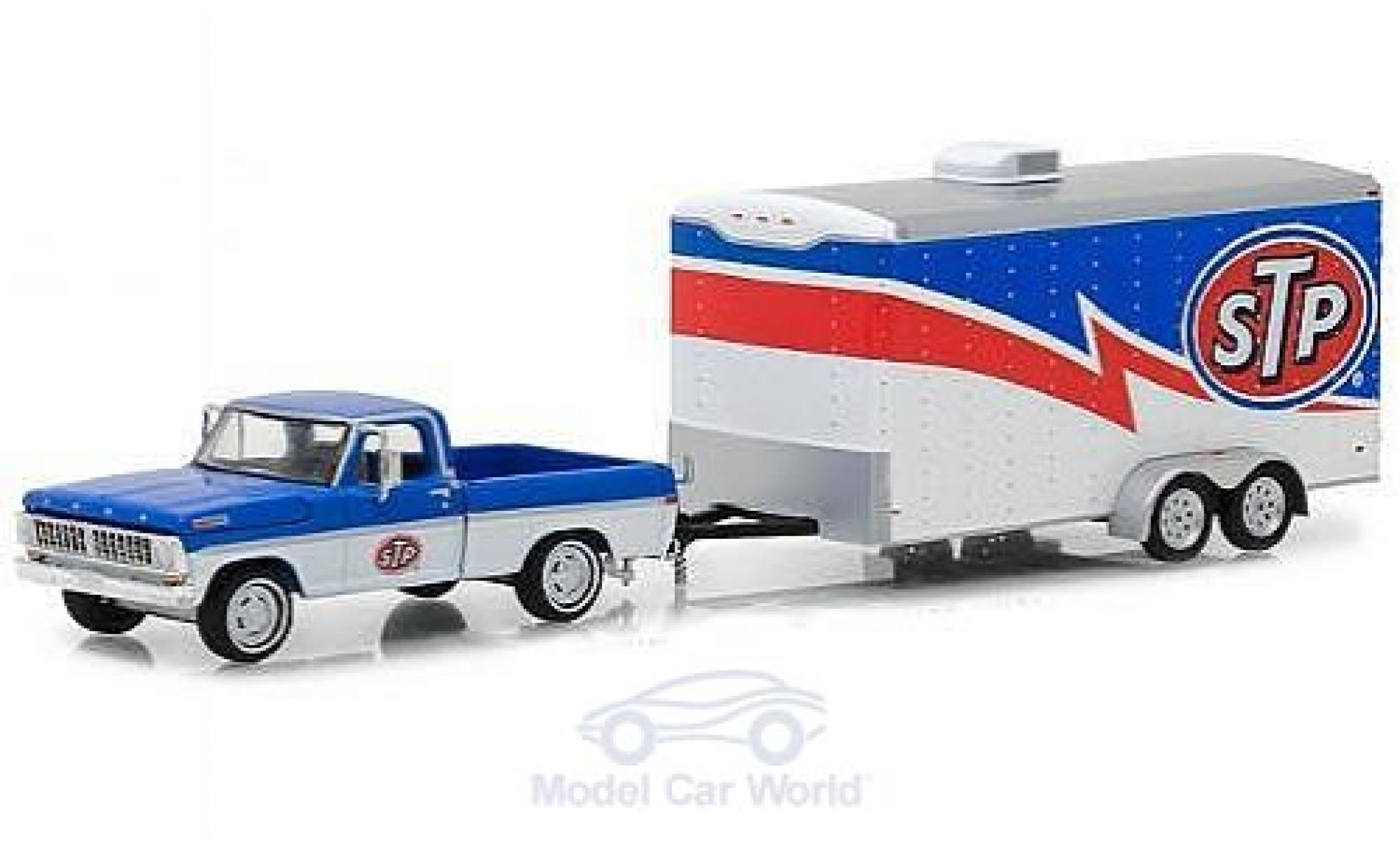 Ford F-1 1/64 Greenlight 00 STP 1970 mit geschlossenem Autoanh&auml;nger modelauto