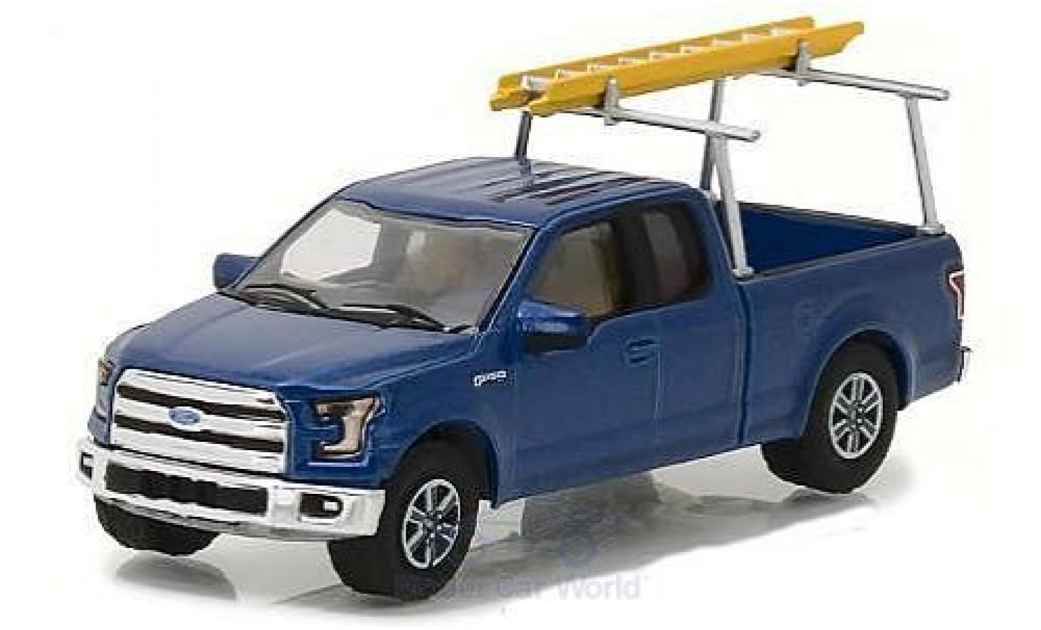 Ford F-1 1/64 Greenlight 50 metallic blauw 2015 with Ladder Rack modelauto