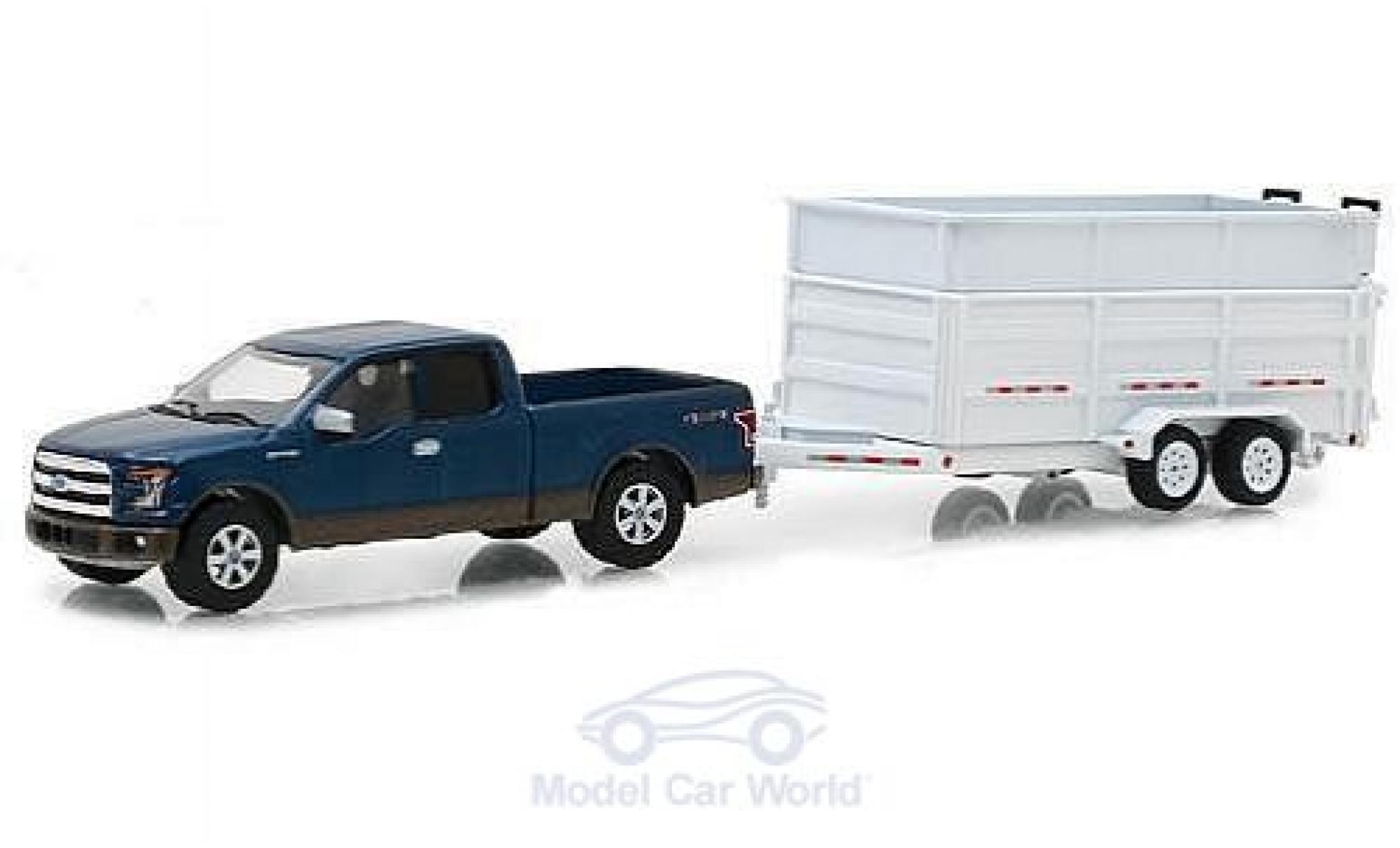 Ford F-1 1/64 Greenlight 50 metallic blauw 2016 mit Kippanh&auml;nger modelauto