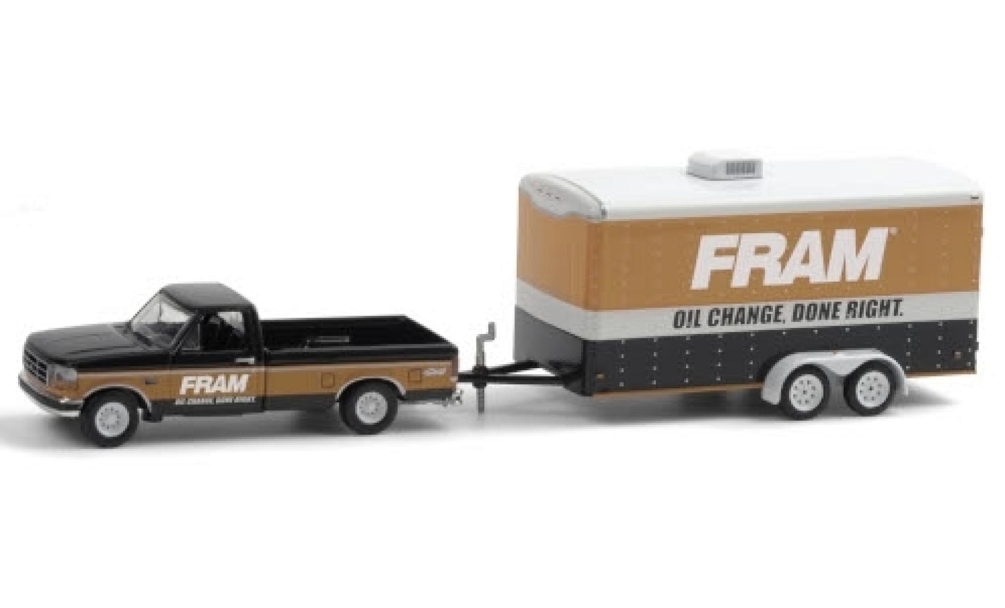 Ford F-1 1/64 Greenlight 50 XLT FRAM 1994 avec Zweiachs-wagon conteneur modelauto