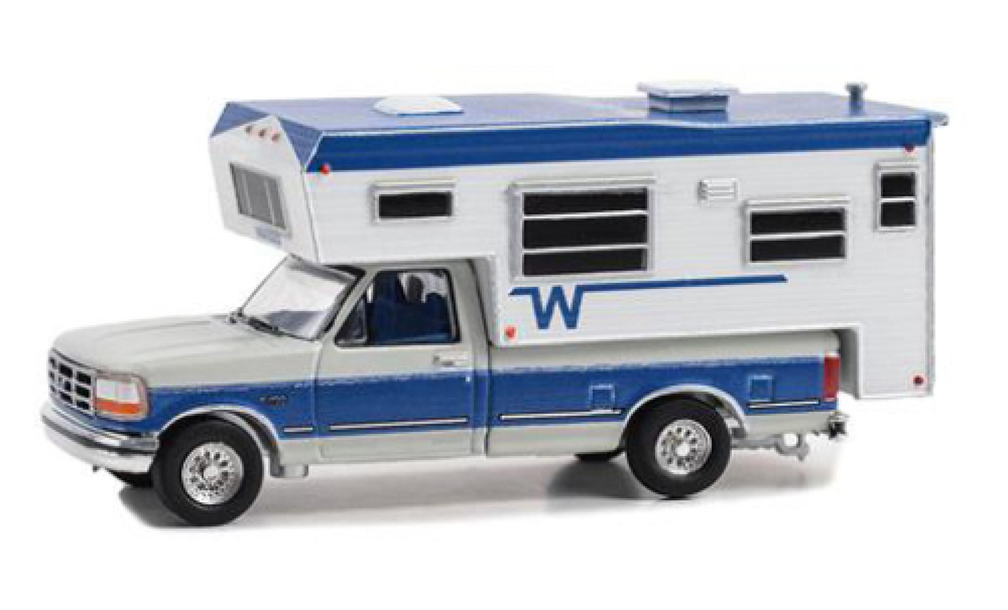 Ford F-250 1/64 Greenlight grijs/blauw 1992 1:64 modelauto