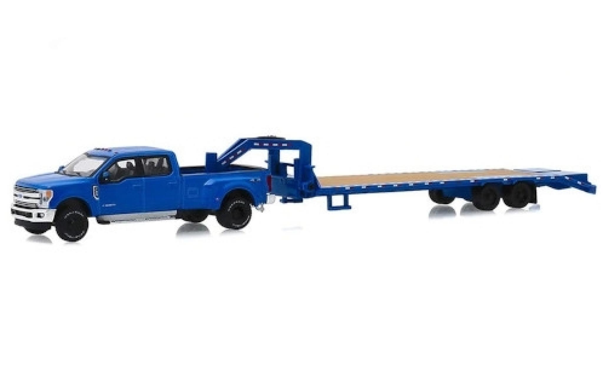 Ford F-350 1/64 Greenlight Lariat blauw 2019 avec Zweiachs-Schwanenhalsanh&auml;nger modelauto