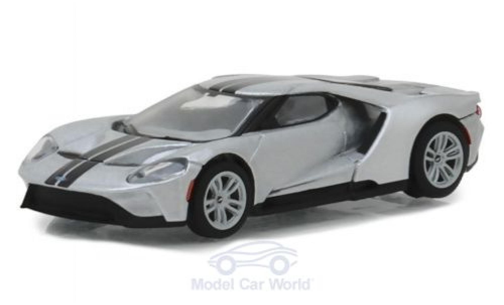 Ford GT 1/64 Greenlight grijs/zwart 2017 modelauto