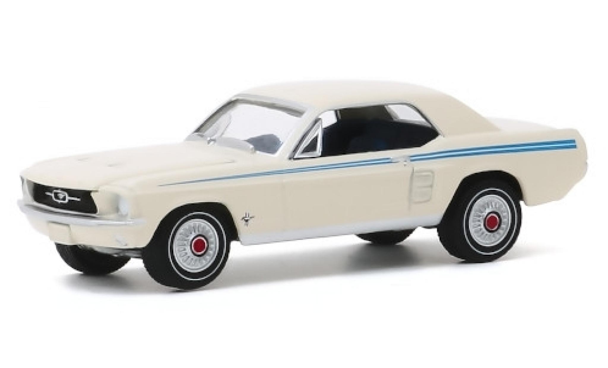 Ford Mustang 1/64 Greenlight Coupe Pacesetter wit/blauw 1967 modelauto