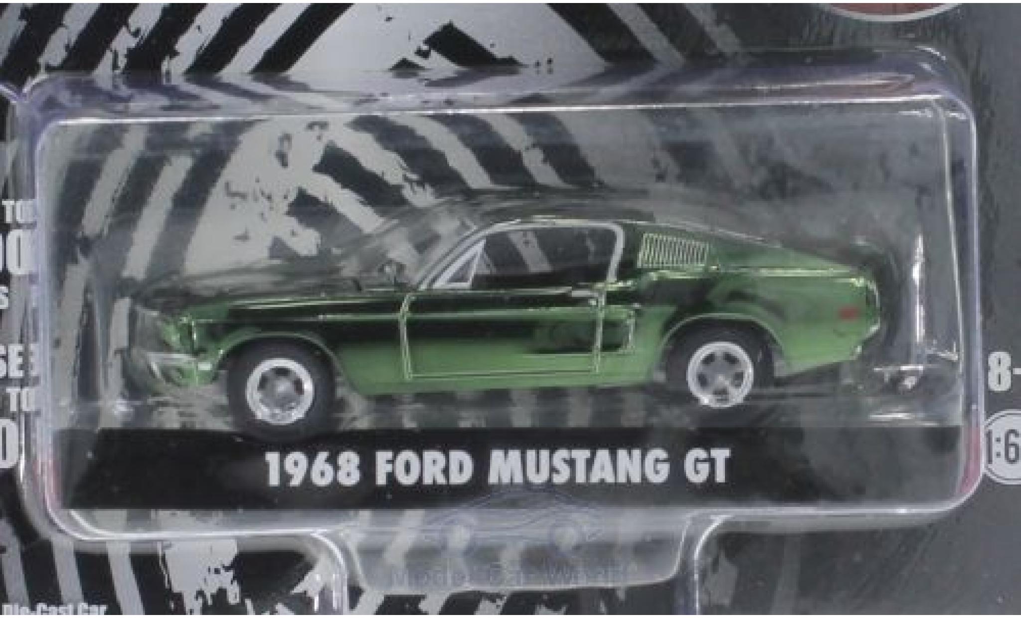 Ford Mustang GT 1/64 Greenlight GT chrom/groen Bullitt 1968 modelauto