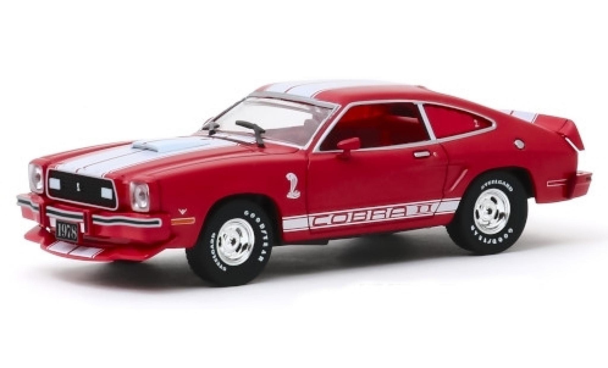 Ford Mustang 1/43 Greenlight II Cobra II rood/wit 1976 modelauto