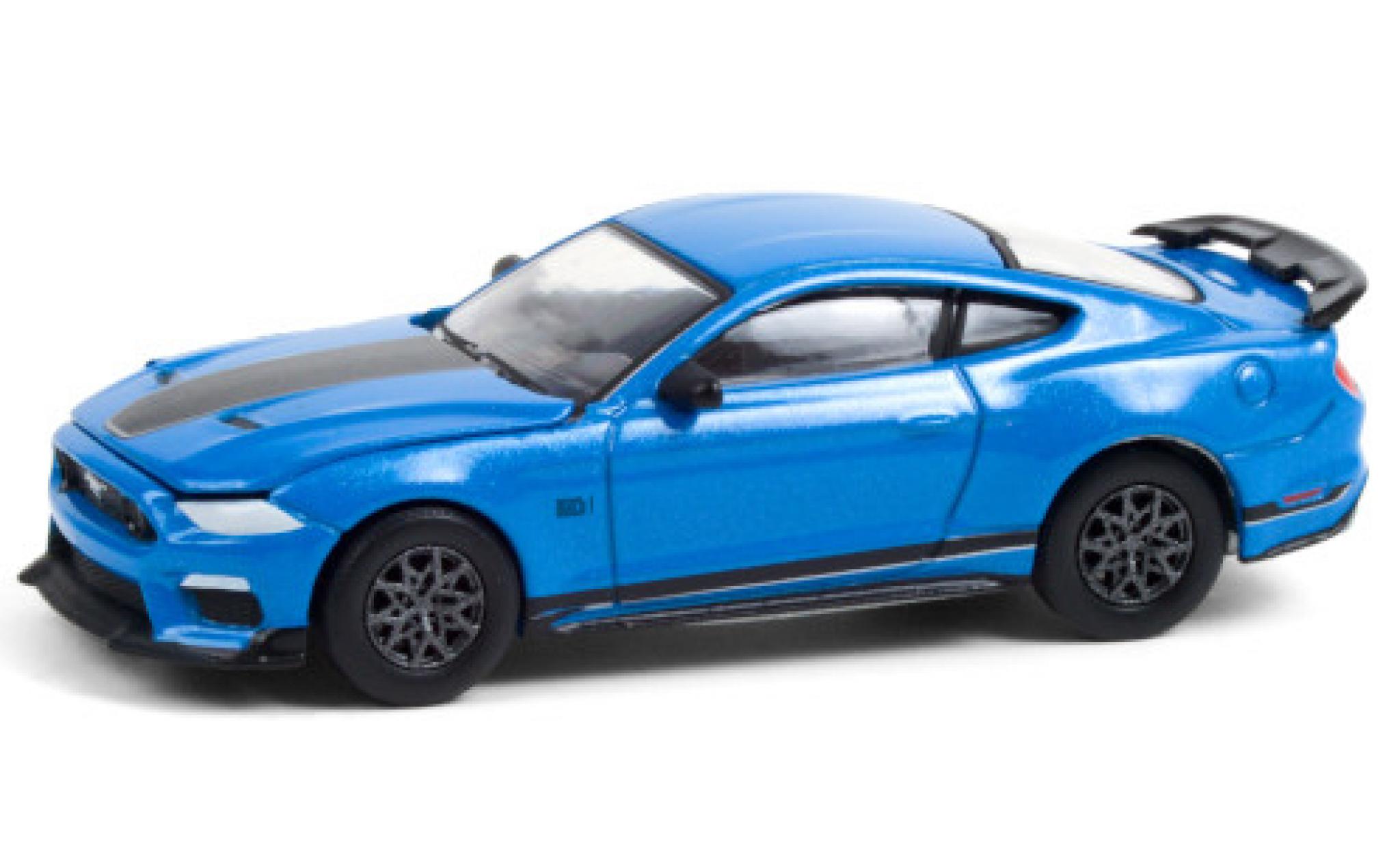 Ford Mustang 1/64 Greenlight Mach 1 metallic blauw/matt-zwart 2021 modelauto