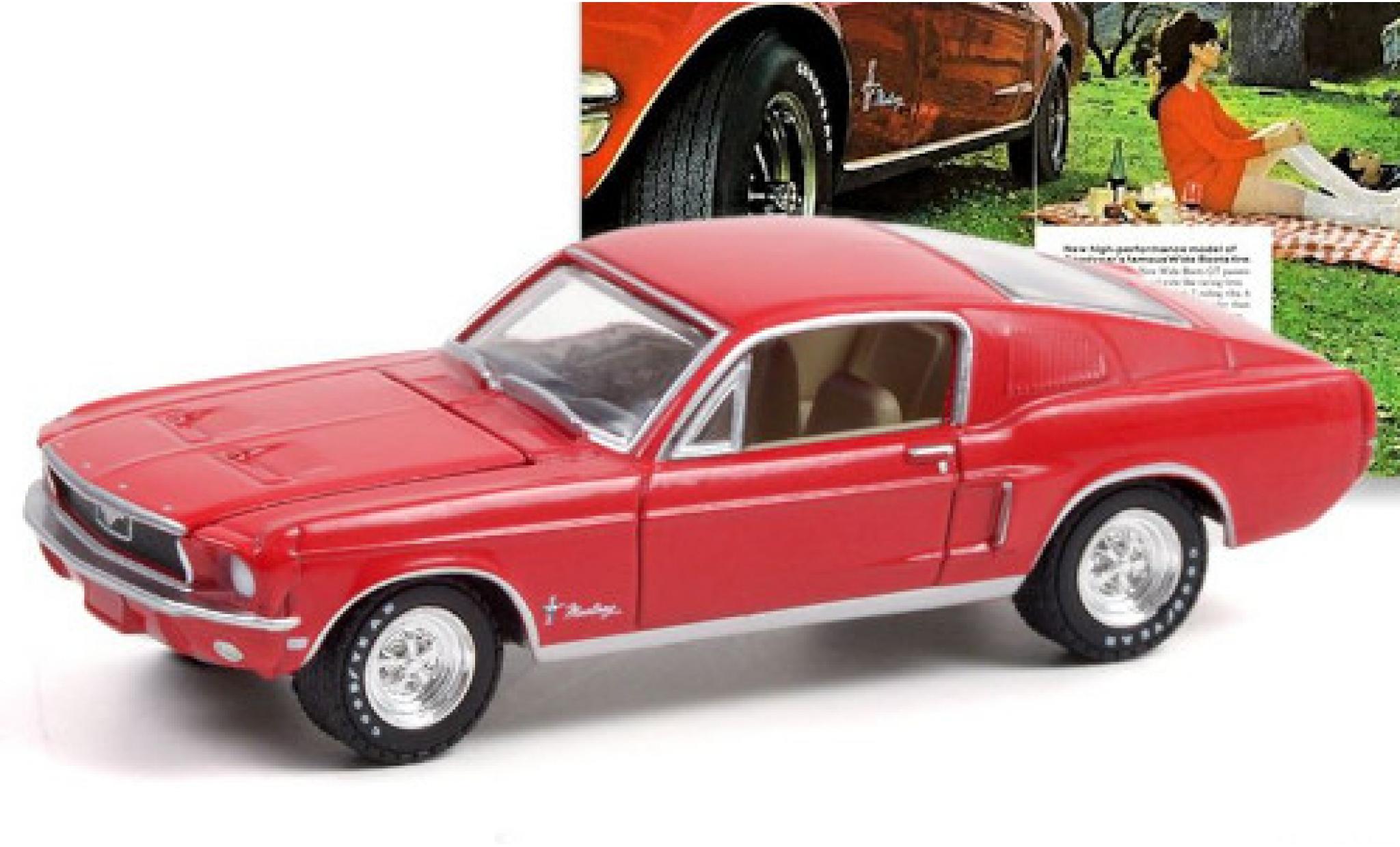 Ford Mustang 1/64 Greenlight rood 1968 Wide Boots GT modelauto