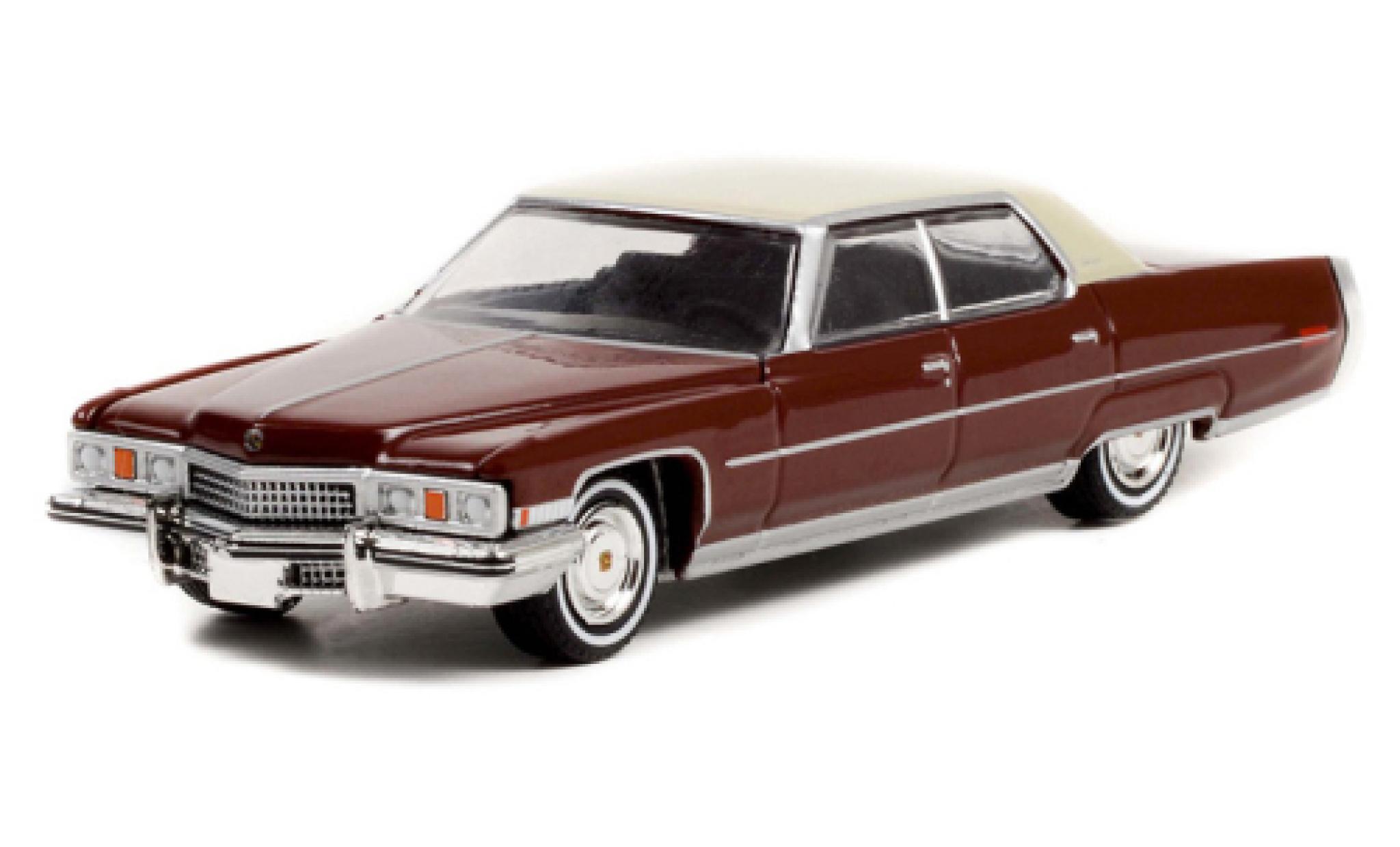 Cadillac Sedan 1/64 Greenlight DeVille rood/wit Rocky 1973 modelauto