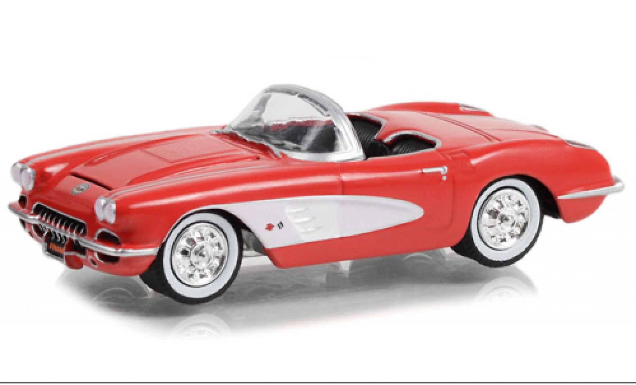 Chevrolet Corvette 1/64 Greenlight (C1) Cabriolet rood/wit 1958 modelauto